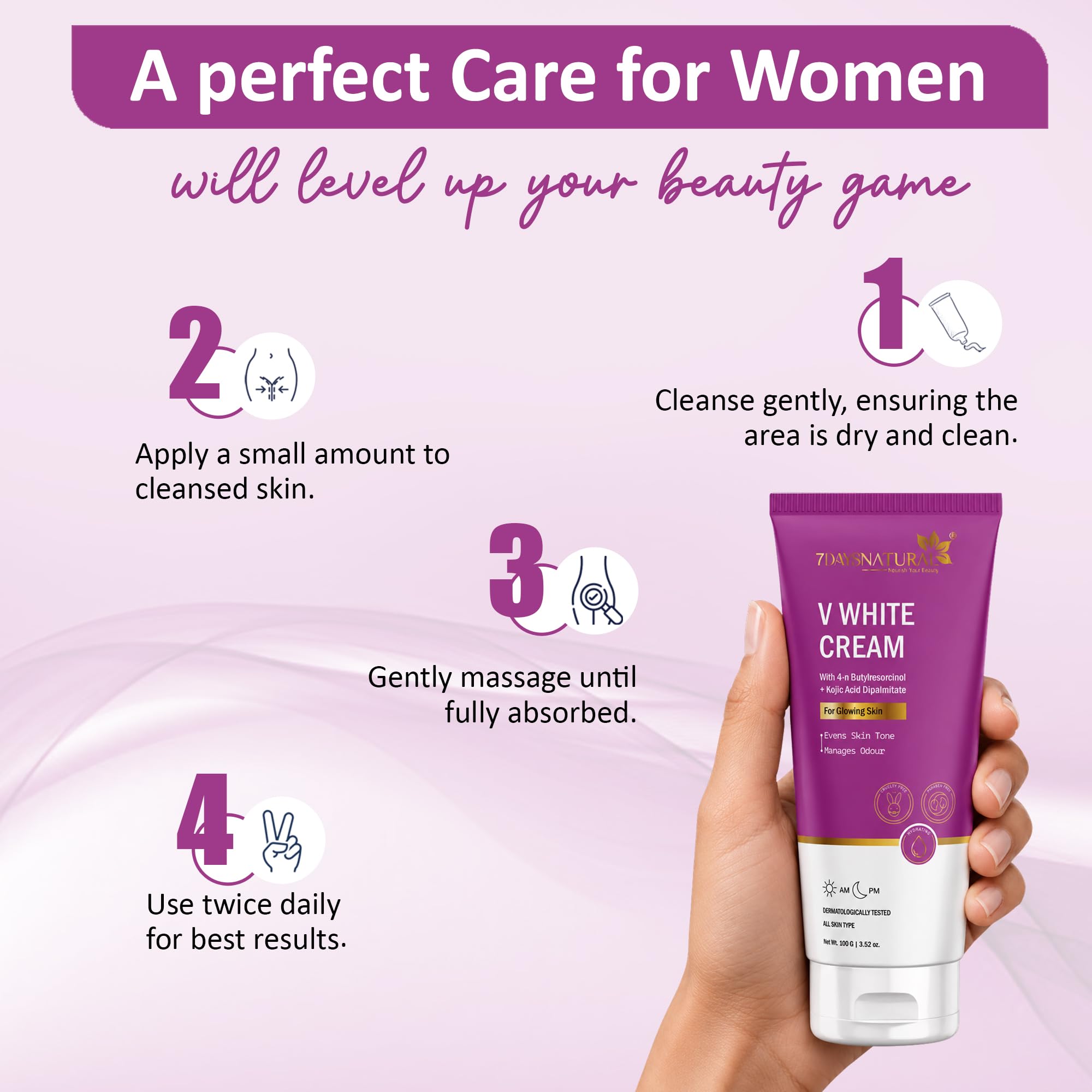 7DAYSNATURAL Vagi Glow Whitening Cream | Intimate Area Brightening & Moisturising Formula | For Women | 100g 1