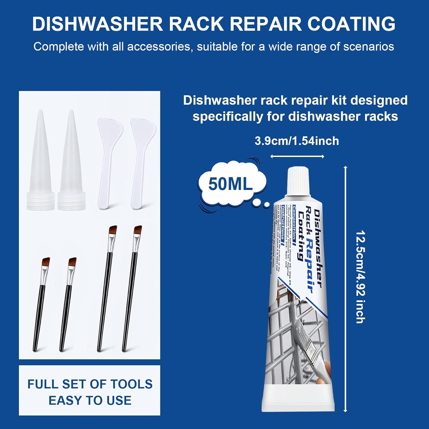 100ml Gray Dishwasher Rack Repair Coating, Waterproof & Heat Resistant | Strong Adhesion Rust Protection Dishwasher Rack Repair Kit, Work with dishwasher, Electrical/wiring items, Extend Rack Life