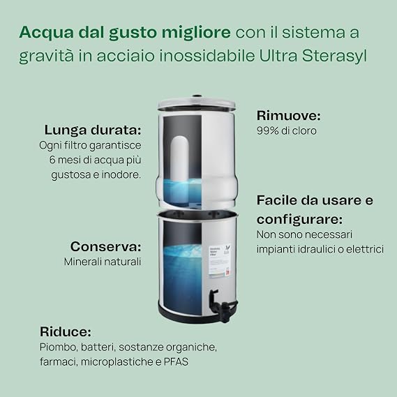British Berkefeld 6L Bundle | Included: 6L Gravity System, 2 Ultra Sterasyl Cartridges, Stainless Steel Tap & 6L Stand | Great-Tasting Clean Water