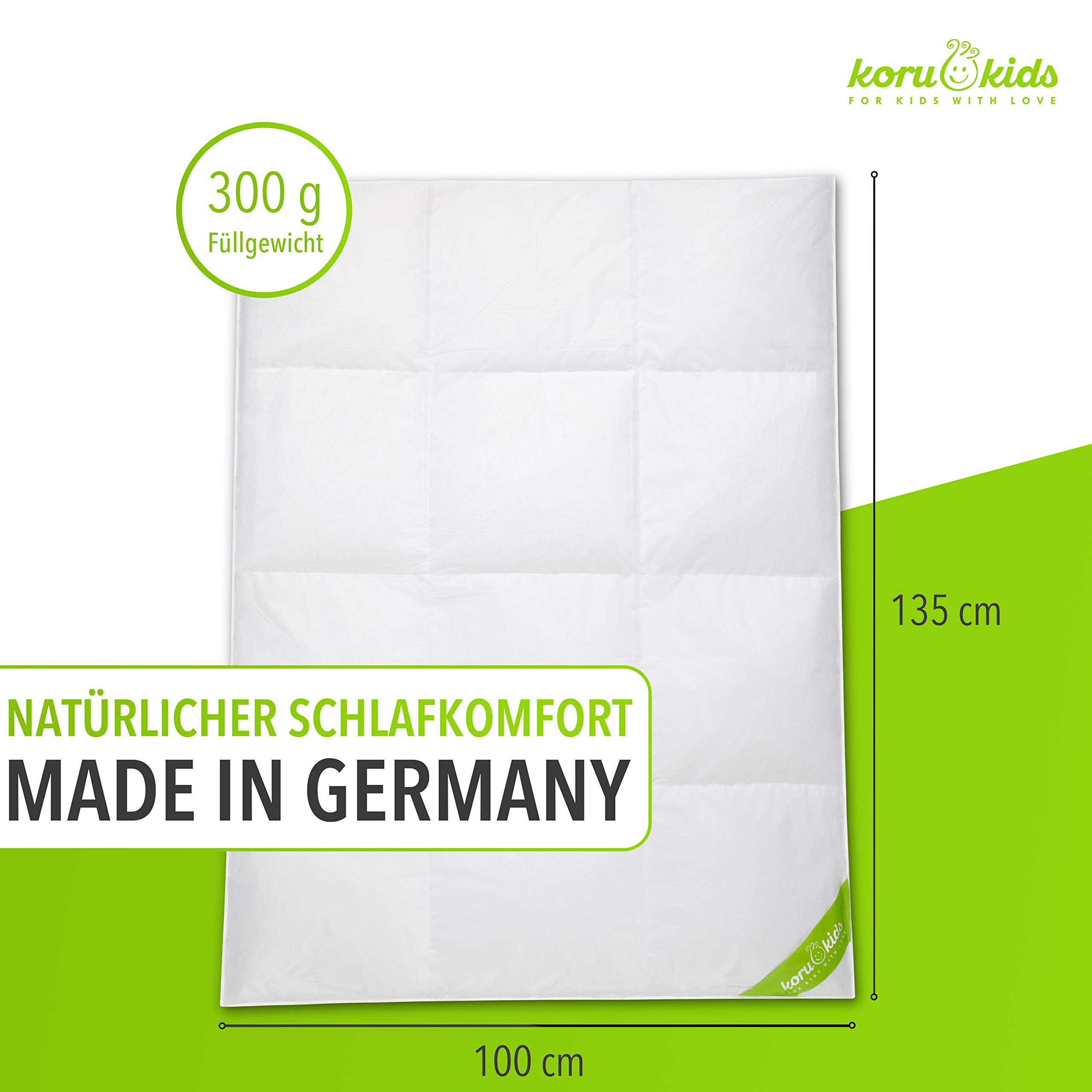 Koru Kids® Kinder Daunendecke 100x135 cm – 90% Daunen / 10% Federn – Ganzjahres Kinderbettdecke – allergiker geeignet – Baby Bettdecke Kinder 100 x 135 – Bettdecke 100x135 - Made in Germany