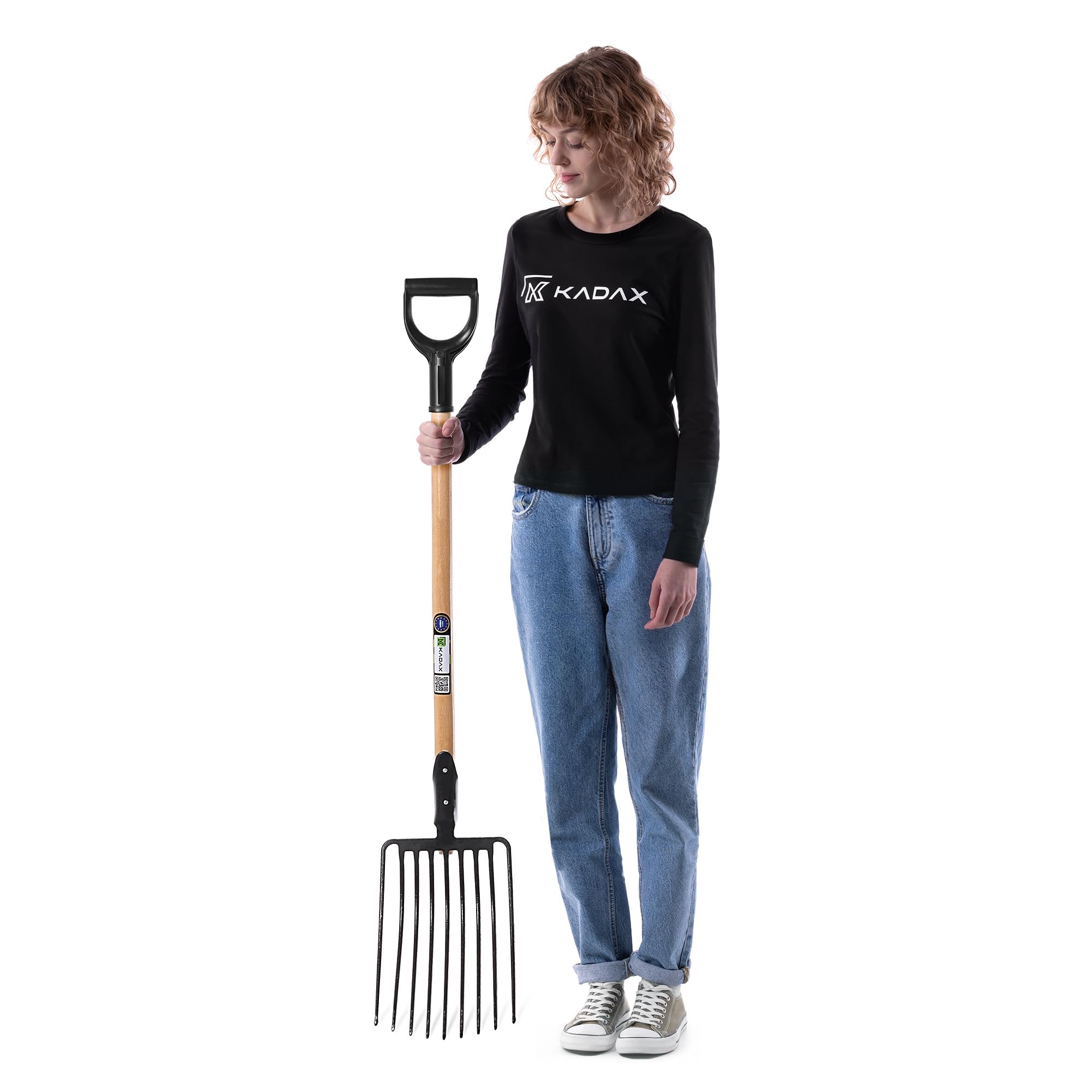 KADAX Steingabel aus Stahl, 23 x 127 cm, Rübengabel mit D-Griff, Forke mit Holzstiel, Spatengabel, Heugabel, Kartoffelgabel, Mistgabel, Gabel für Steine (Schwarz)