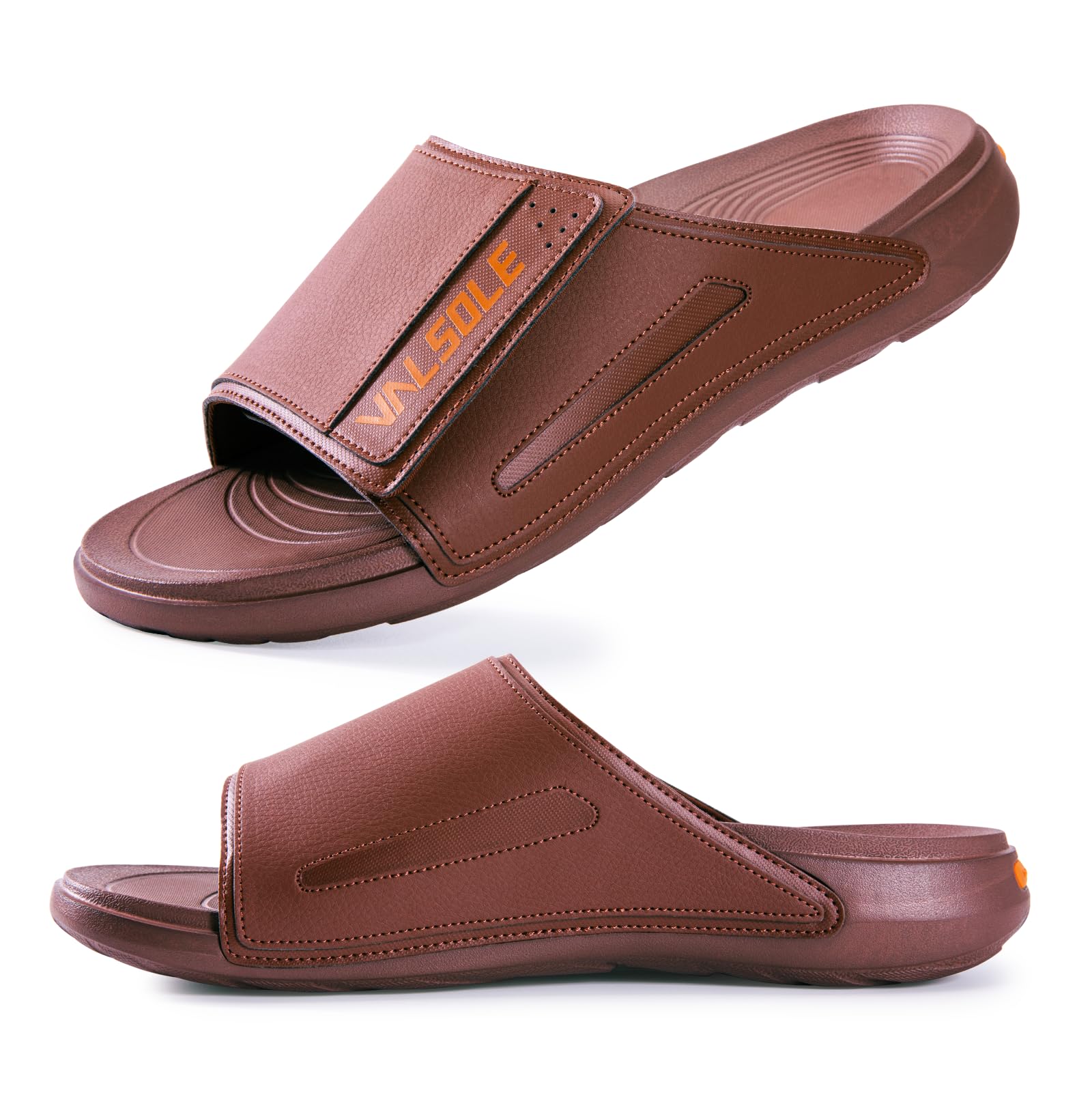 VALSOLE Orthopedic Sandals for Men, Arch Support Slides for Plantar Fasciitis & Flat Feet, Adjustable Buckle Slide Sandals, Comfortable Cushioned Slip-On Slippers for Indoor Outdoor, Rust