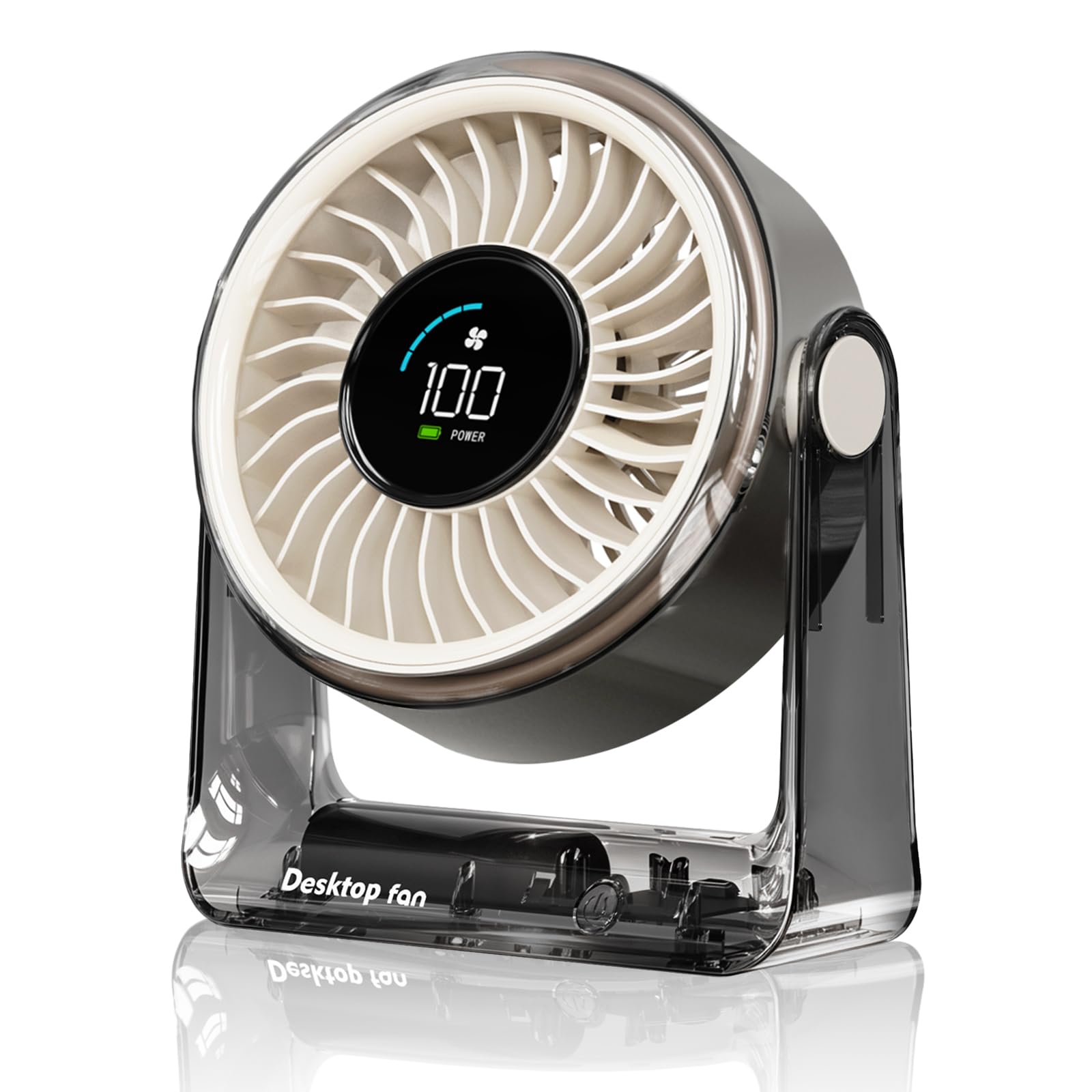 Ventilateur de bureau rechargeable par USB, petit ventilateur portable à affichage numérique LED, ventilateur de refroidissement silencieux avec 6 vitesses de flux d'air puissant, ventilateur de table