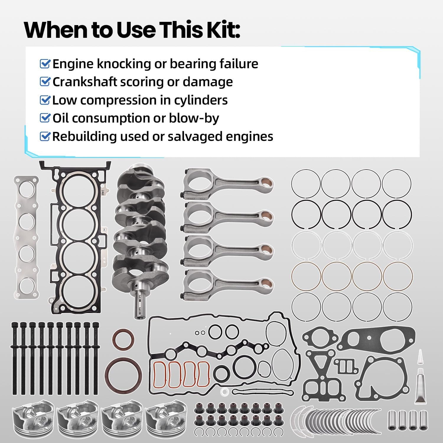 G4KJ 2.4L Engine Rebuild Overhaul Kit w/Crankshaft & Connecting Rods Compatible with KIA Sorento Optima & Sportage 11-2020; for Tucson Sonata & Santa Fe Sport 11-2019 Replace 23111-2G200, 23510-2G500