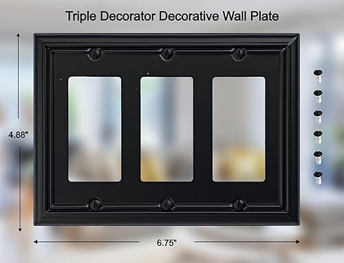 Vista 57 de Adler - Cubierta de pared de metal para interruptor de luz cuádruple, paquete de 2 unidades, color negro, 4 bandas, para interruptor de atenuación