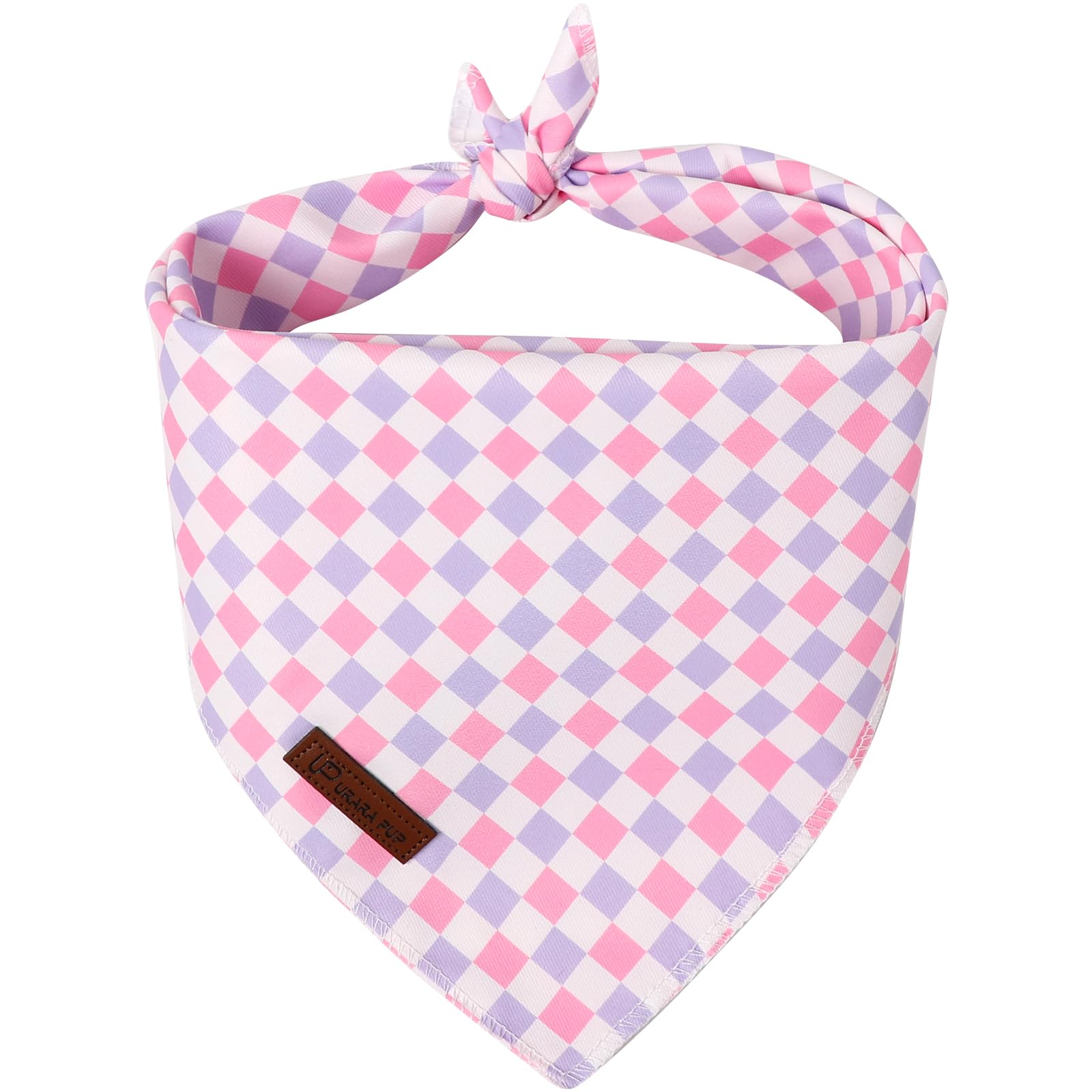 UP URARA PUP Purple Checkered Dog Bandana, Pink and Purple Checkered Puppy Bandana for Small Medium Dog, Cotton Pink Grid Pet Triangle Bid Scarf Kerchief for Girl Boy Dogs or Cats