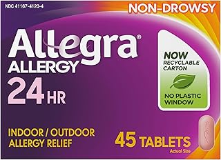 Allegra Adult 24-Hour Allergy Relief Tablets, Non-Drowsy Indoor and Outdoor Allergy Medicine, 180 mg Fexofenadine HCI Antihistamine Pill, 45-Count