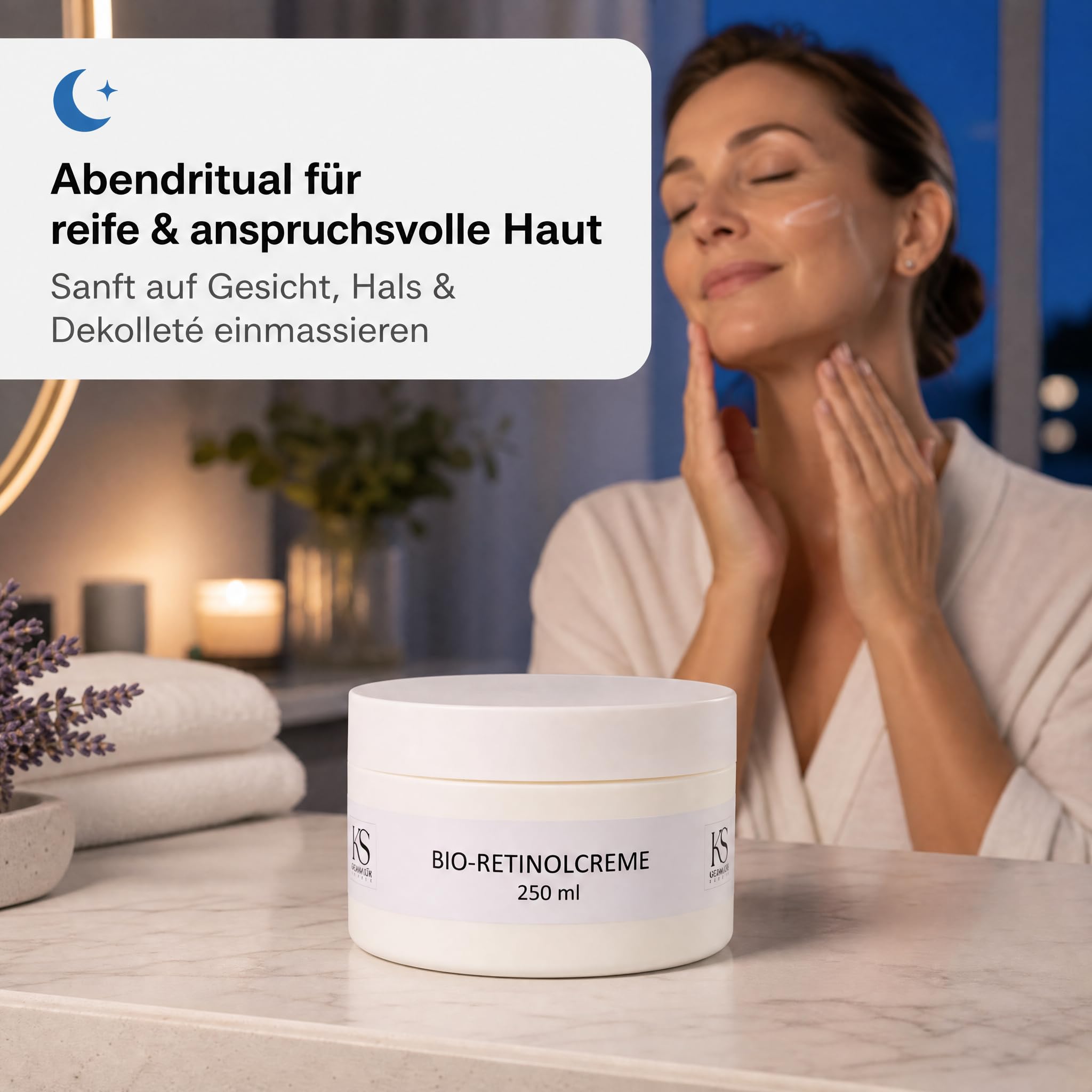 KS Beauty Bio Retinol Creme Nachtcreme, 250 ml, Anti-Aging | Reichhaltige Nachtpflege mit Retinyl Acetate, Niacinamid & Q10 – für Gesicht, Hals und Dekolleté