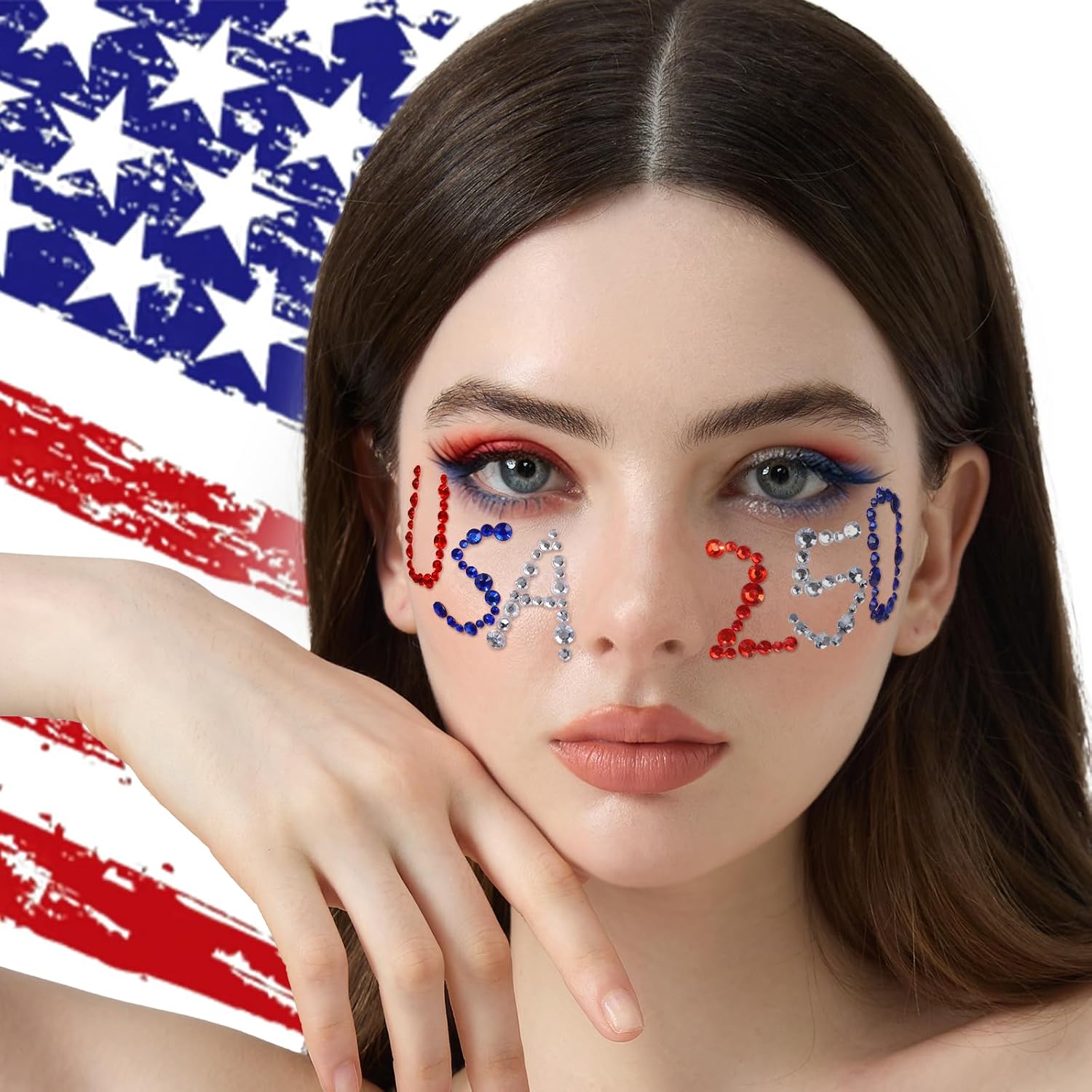 Teenitor Red White and Blue Body Glitter Gel with Face Gems Set, 4th of July Patriotic Face Glitter Hair Jewelry Stickers for Kids Women Makeup, Hair Glitter Star Face Stickers Rave Accessories