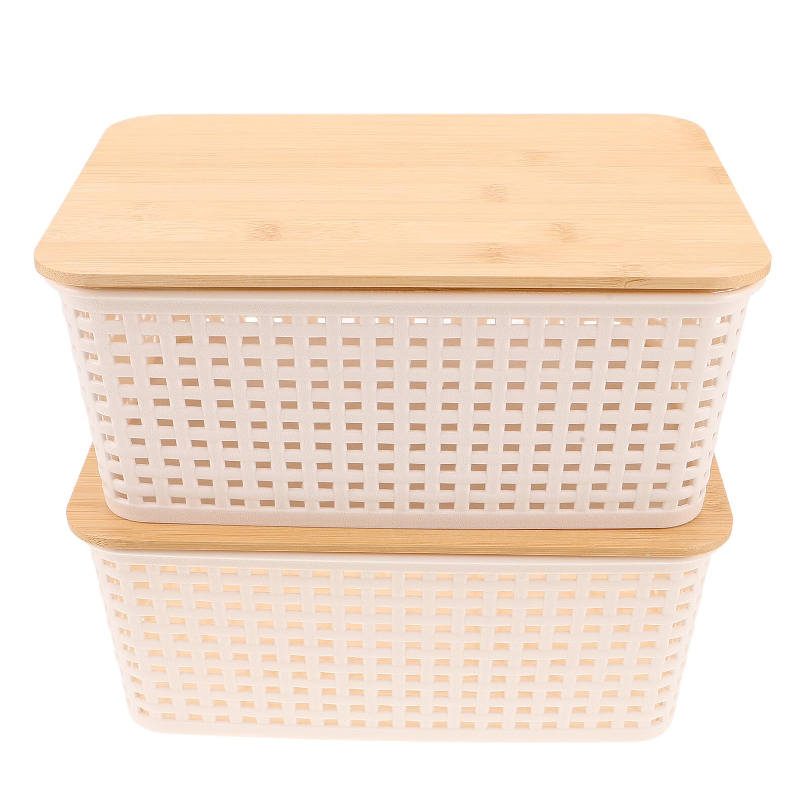 ABOOFAN 2 Pezzi Contenitori Portaoggetti con Coperchio in Bambù, Scatole Rettangolari con Design a Quadri per Cucina e Bagno, Resistente All’Umidità e Antipolvere