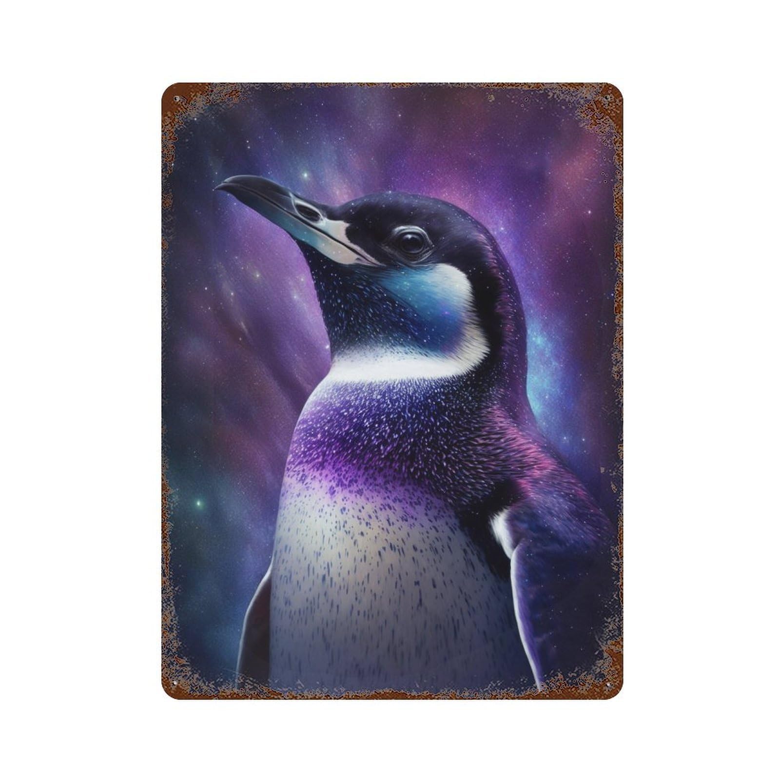 Galactic Penguin Portrait Weathered Tin Sign 15.7"x11.8", for Shed, Workshop And Garage Wall Decor, Decorative Metal Wall Art