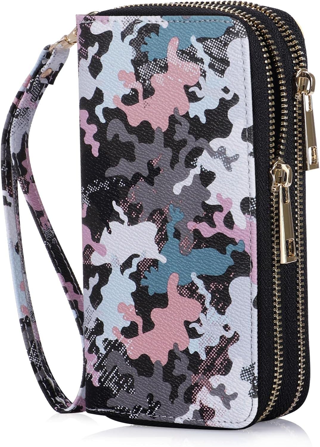 HAWEE Double Zipper Wallet for Woman Clutch Purse with Cell Phone Holder for Smart Phone/Card/Coin/Cash