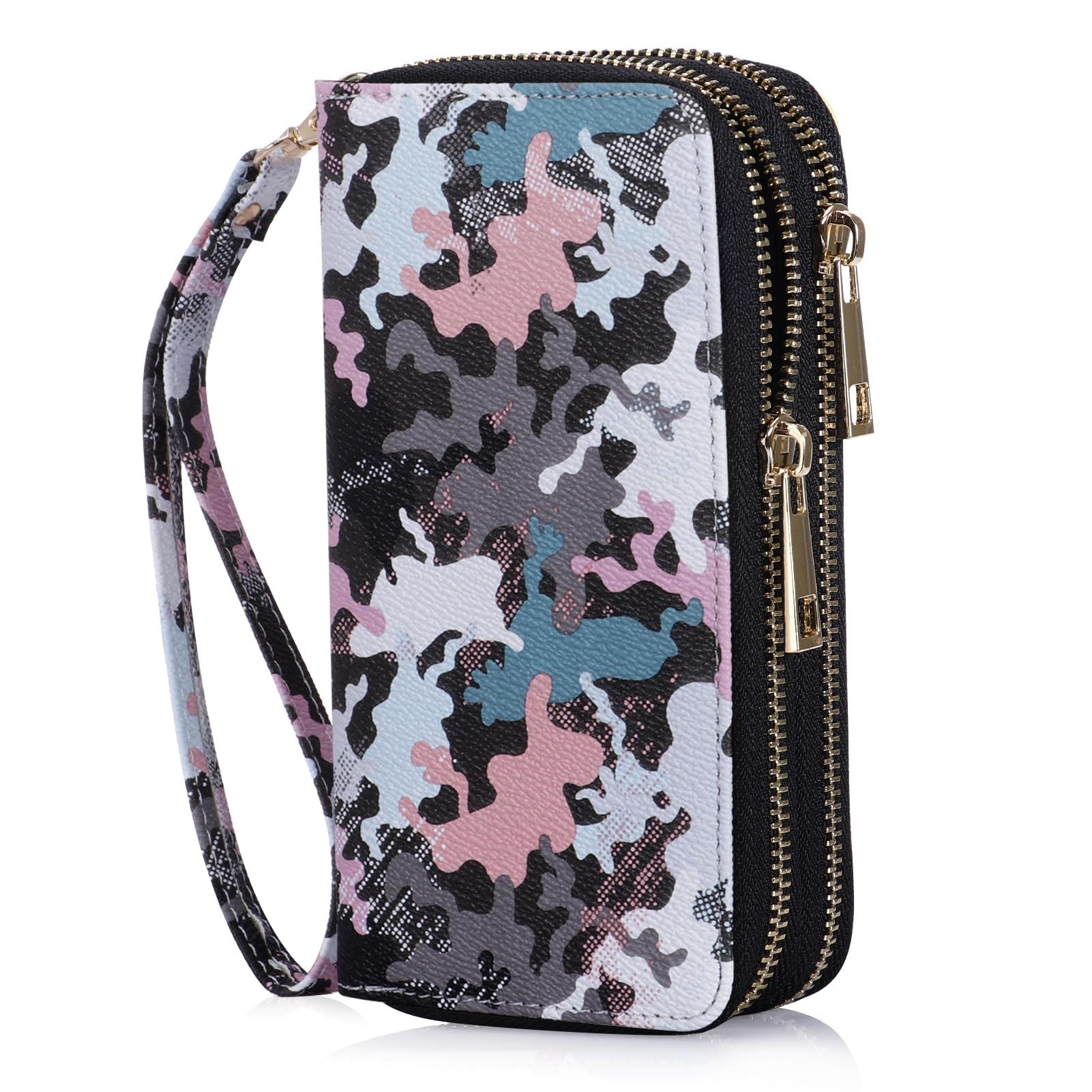Double Zipper Wallet for Woman Clutch Purse with Cell Phone Holder for Smartphone/Card/Coin/Cash