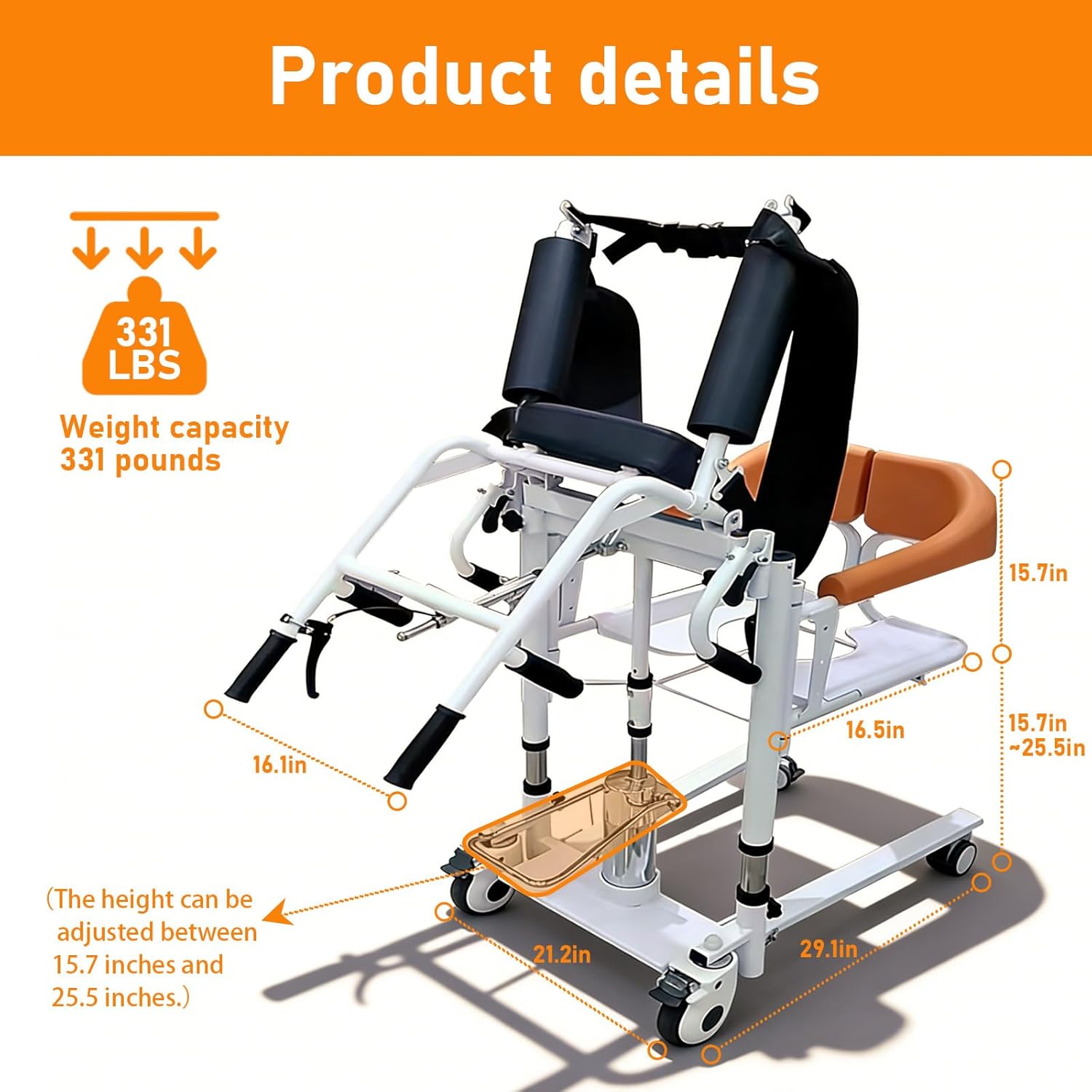 patient lift transfer chair for home, hydraulic patient lift chair with adjustable height & 180° open design - home care mobility transfer chair for elderly adults, 330 lb capacity