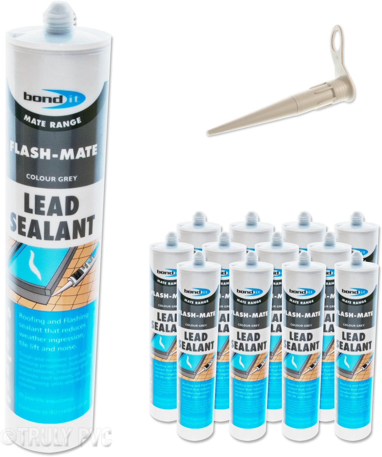 12 x Bond-It Flash-Mate Grey Flashing Silicone Lead Sealant EU3 - seals and repairs lead, leaks and flashing - saves using mortar on lead flashings.