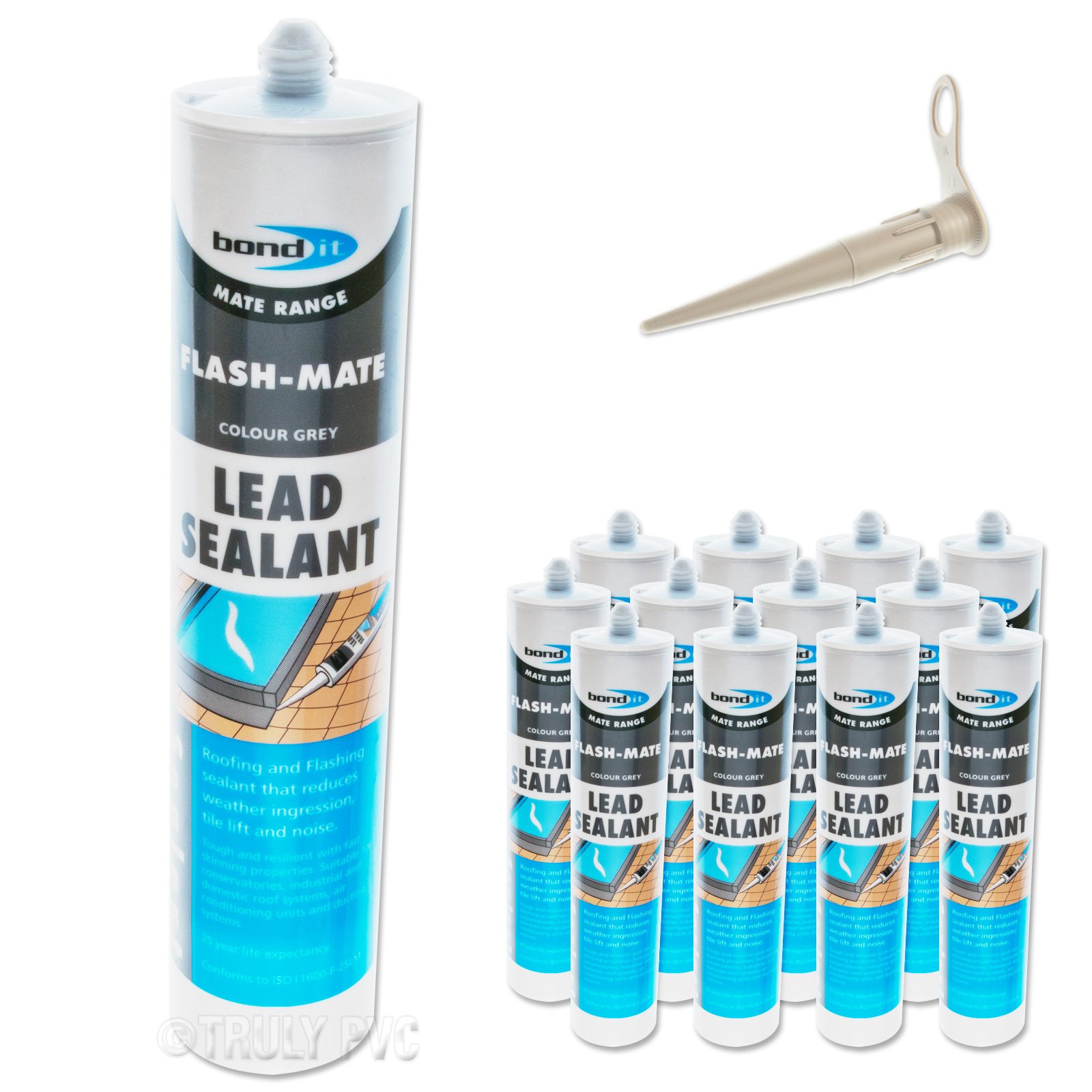 12 x Bond-It Flash-Mate Grey Flashing Silicone Lead Sealant EU3 - seals and repairs lead, leaks and flashing - saves using mortar on lead flashings.