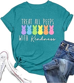 Women Happy Easter Shirt oh for Peeps Sake Letter Print Easter Tshirt Cute Rabbit