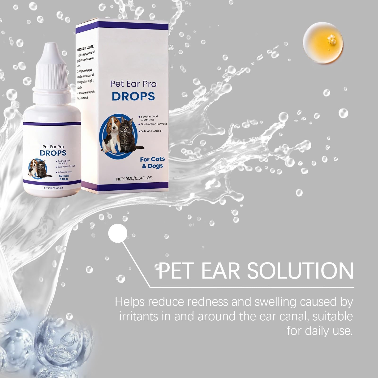 Gotas RZXEA Pet EarPro, gotas óticas naturales para mascotas, alivio suave para la picazón, solución segura para la limpieza de oídos para todas las razas y edades de perros y gatos,2PCS