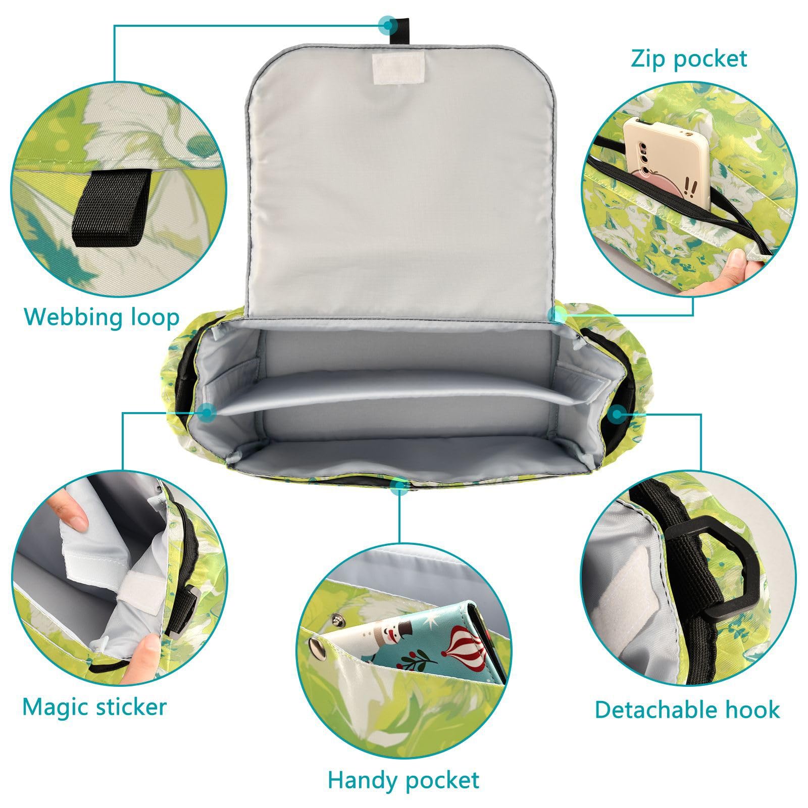 miaozhen Cartoon Island Fox Fluorescent Green stroller diaper organizer stroller diaper caddy zip pocket accesorios para carro de ni?os para frio accesorios para bebé