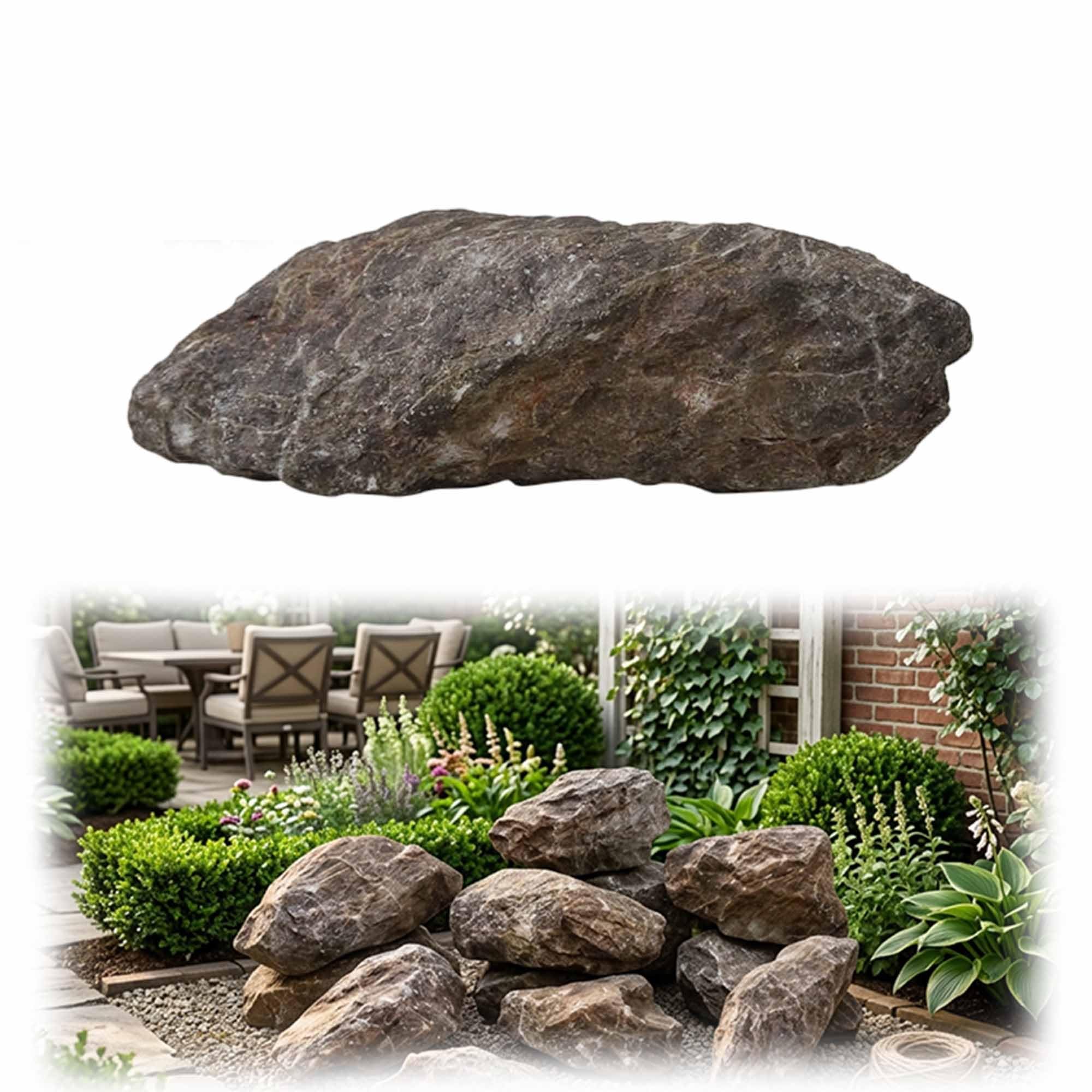 Roca decorativa de imitación, piedra artificial de resina de poliuretano | Textura natural realista; ideal para jardines, acuarios, plantas de interior y paisajismo exterior(53x22x17cm)