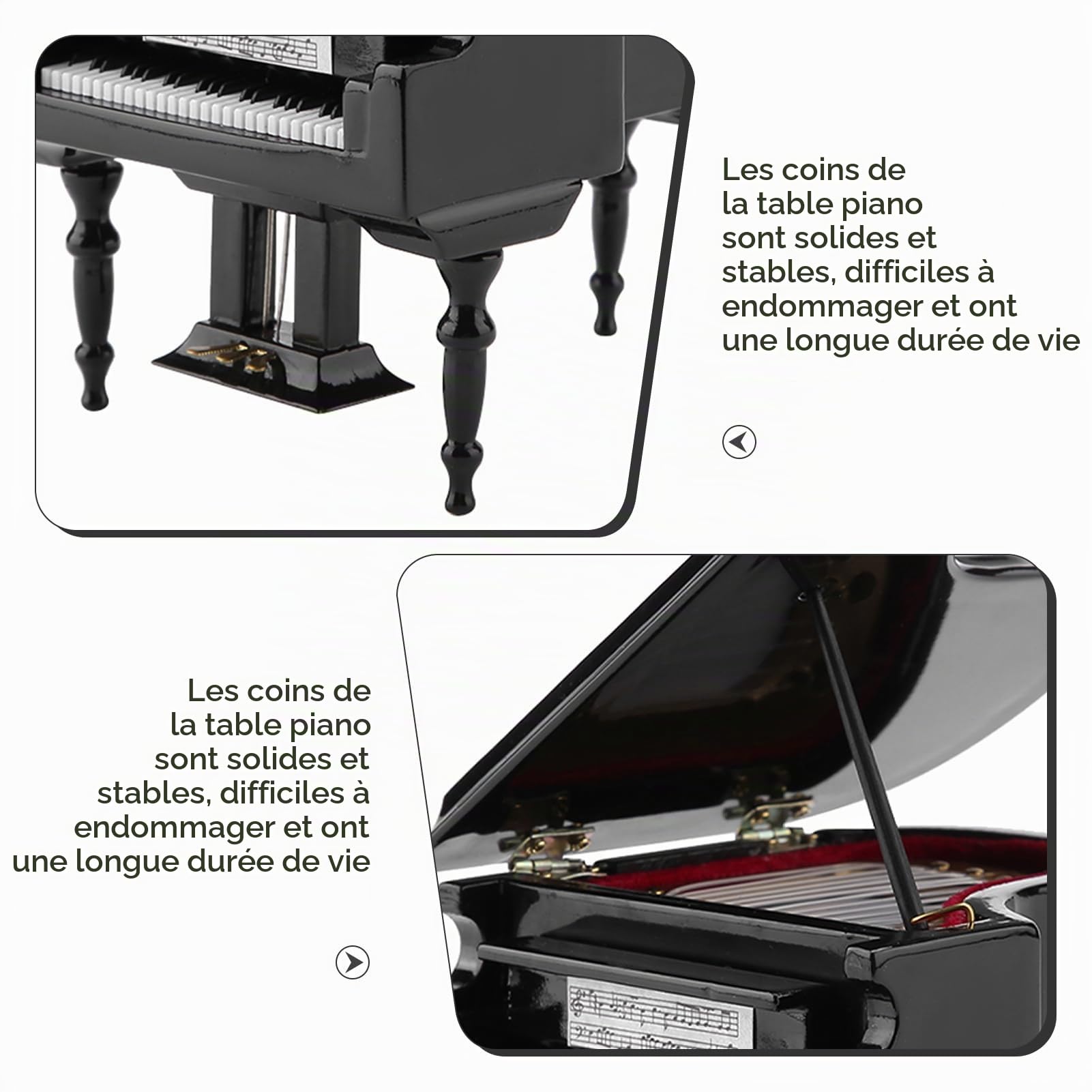 Modèle de Piano en Bois Noir Miniature avec Banc et Étui, Décoration Bureau ou Maison, Cadeau pour Collectionneurs et Musiciens
