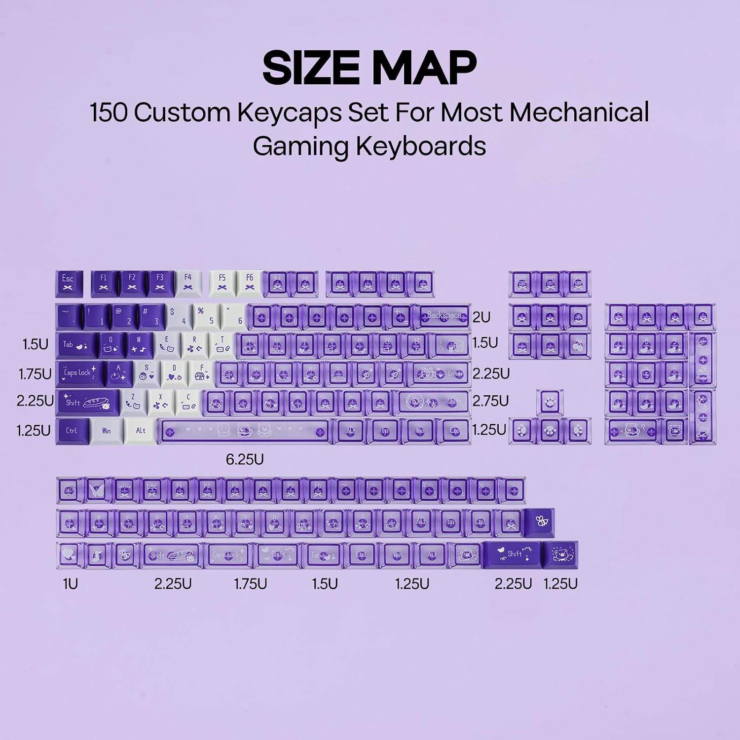 EPOMAKER DuoChrome Keycaps Set, 150 Keys, Cherry Profile, Shine Through, PBT+PC, Dye-sub, 65%/75%/TKL/96%/Full Size, Custom Keyboard Keycaps Set for Mechanical Gaming Keyboard (Purple)