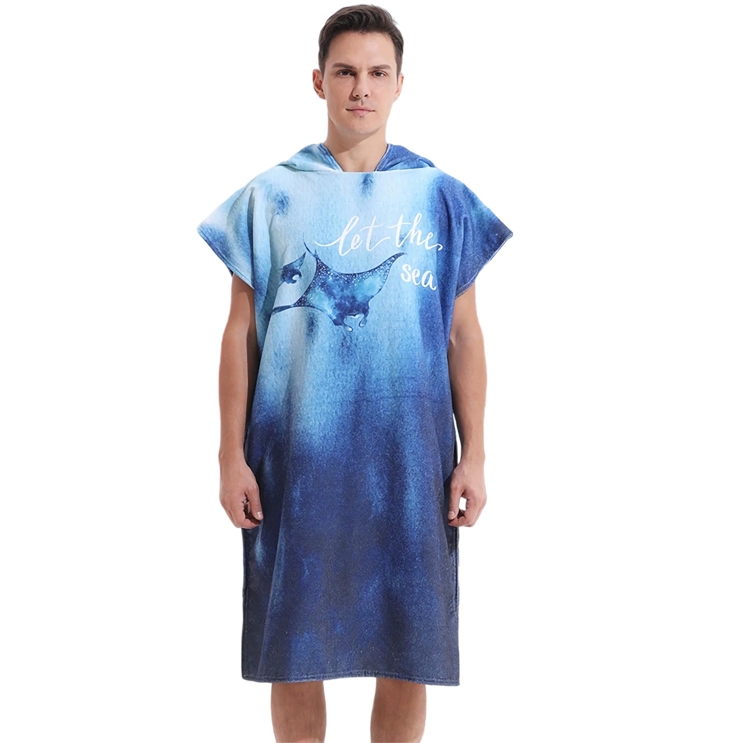 Lomtrats Blue Quick-Drying Surf Poncho, Changing Towel, Bathrobe, Sports Towels For Swimmers,Hoodie For Adults,Swimming,Beach,Surfing,Diving,Bathing（Adult-L）