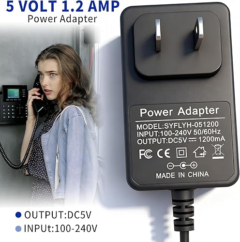 Miniatura 6 de Adaptador de corriente de 5 voltios y 1.2 amperios para Yealink Office Phone Fuente de alimentación Teléfonos compatibles - T53, T53W, T26P, T27,