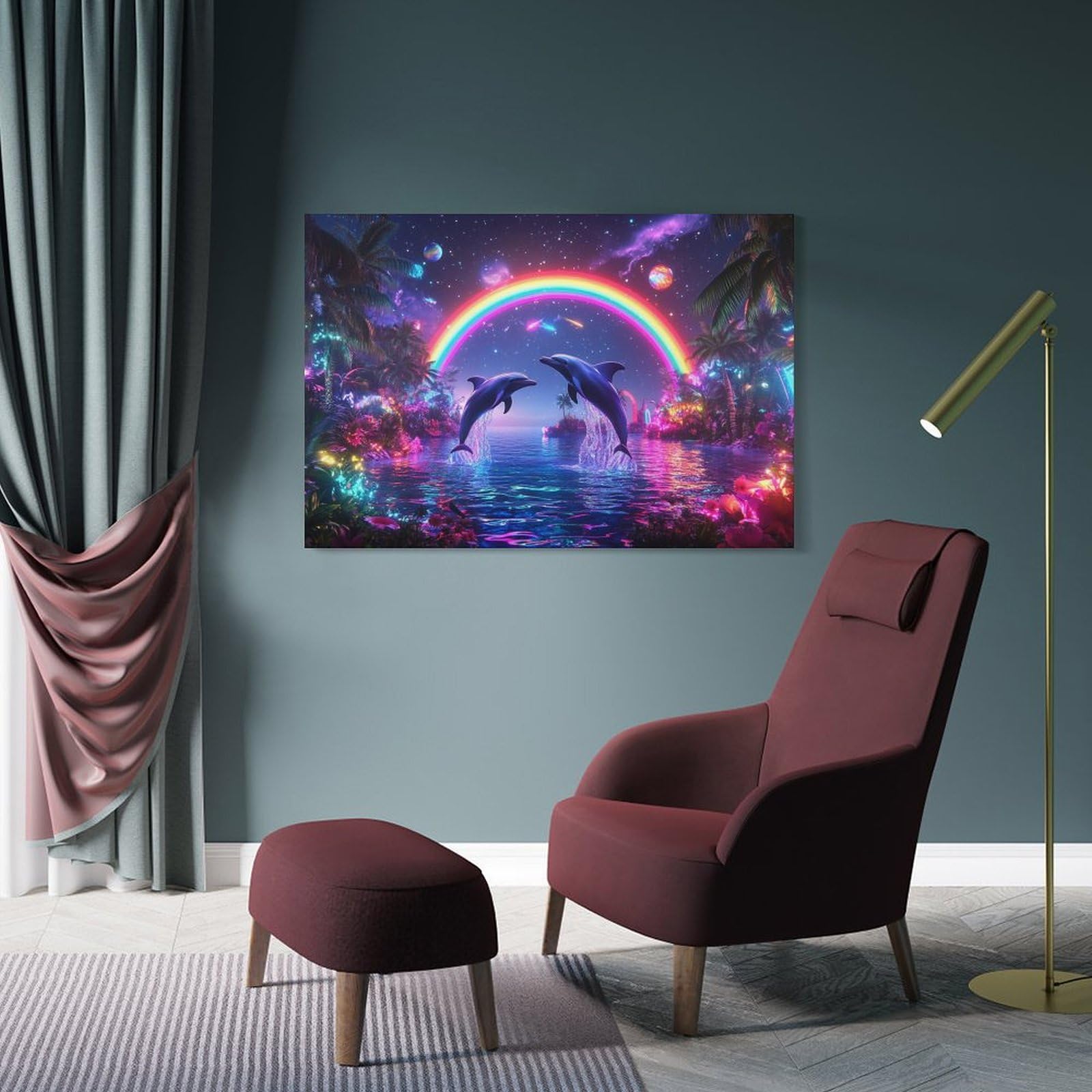 ZHUICHENG Plakat/delfin morskie zwierzęta 3D obraz ścienny - abstrakcyjny obraz na płótnie do salonu i biura. Stabilne kolory i bez skomplikowanej konserwacji, odważny współczesny design 16 x 24 cali