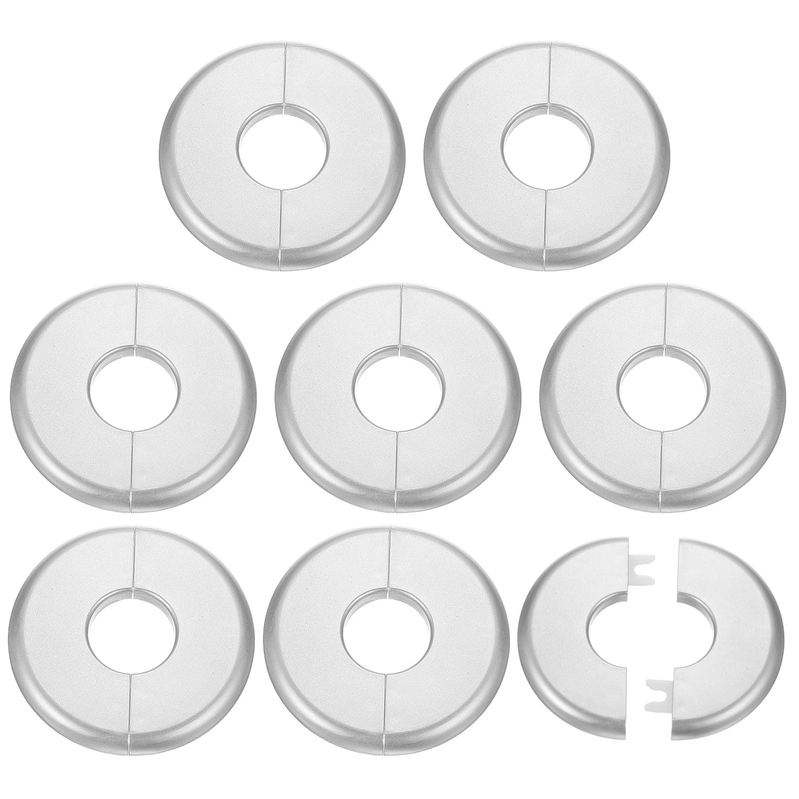 Placas autoadhesivas de plástico ABS con brida dividida 26.5mm de color plateado pack de 8 unidades