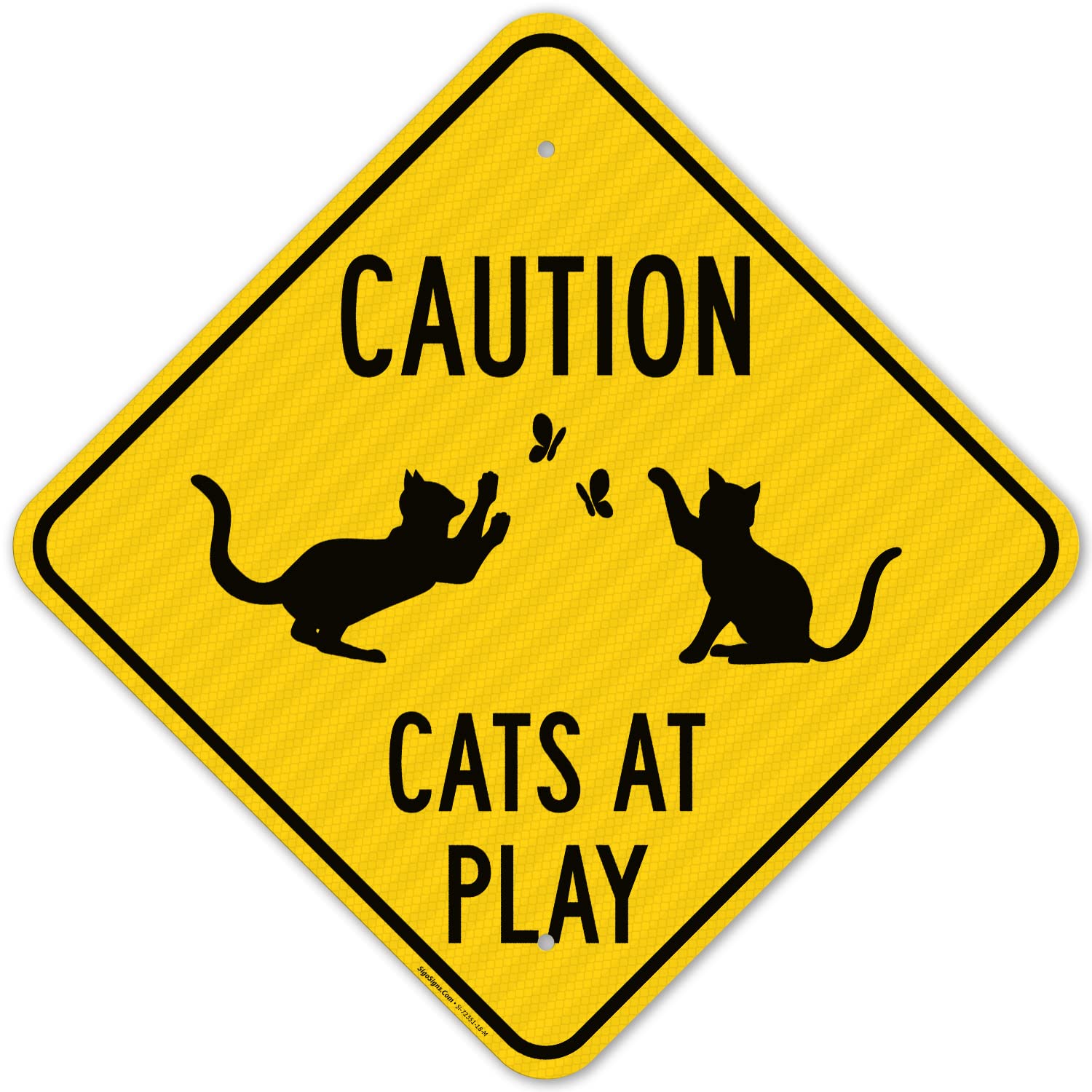 Caution Cats at Play with Graphic Sign, 18x18 Inches, 3M AEGP Reflective.063 Aluminum, Fade Resistant, Made in USA