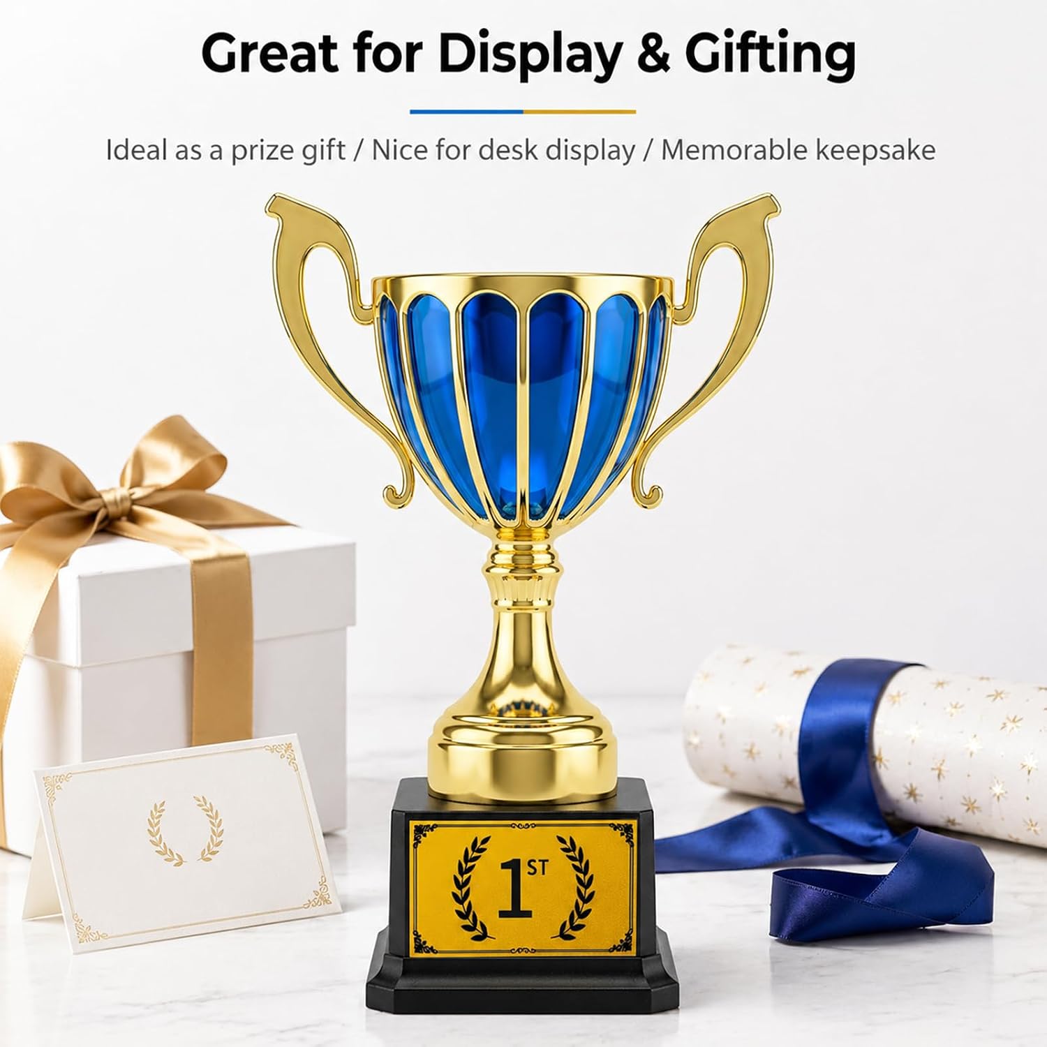 1st Place Trophy Award, Plastic Trophy Cup with Gold Finish, Fixed 1st Sticker, Red or Blue Winner Trophy, 8.46 Inch Trophy for Sports Competitions, School Awards, Party Games, Classroom Prizes