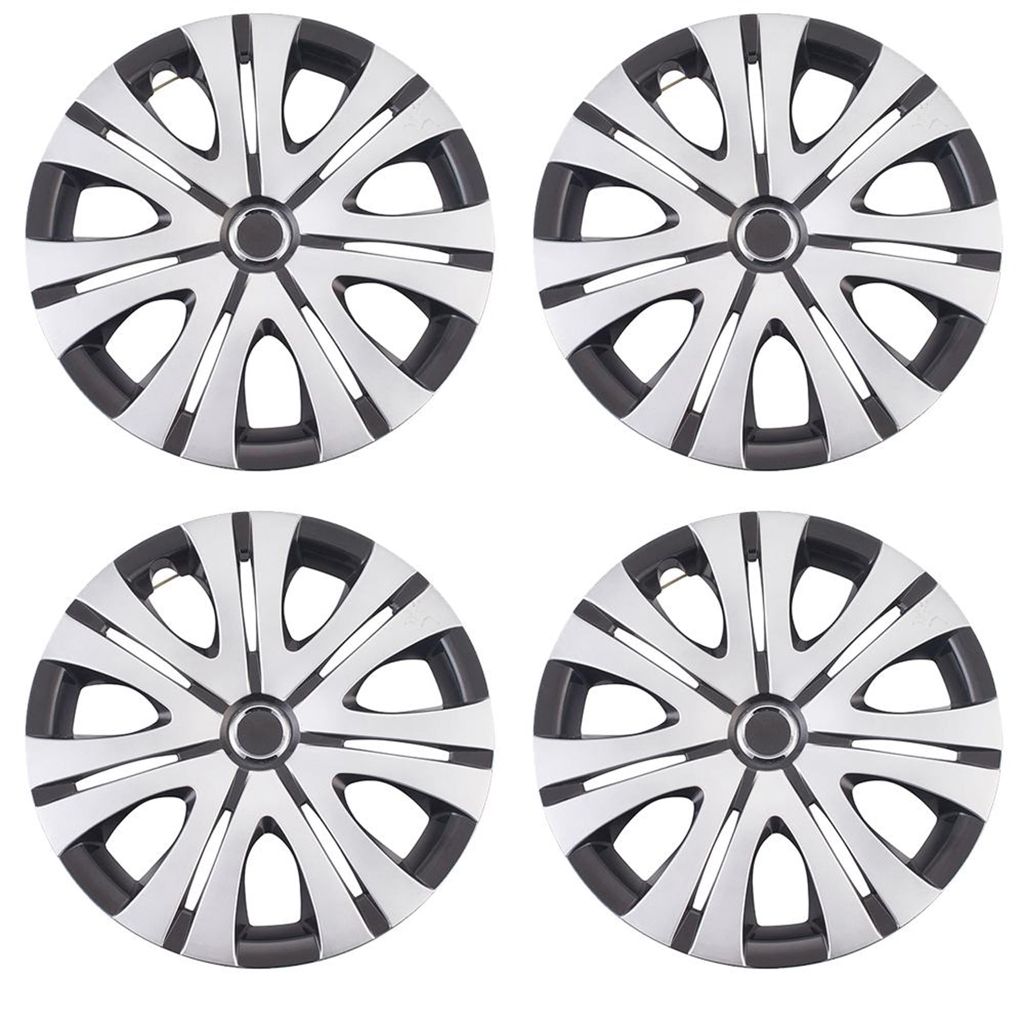 Smoke Matte Silver with Black Car Vehicle Chrome Wheel Rim Skin Cover 15" Automotive Hubcap Wheel Cover Replacement Hubcaps Rim Protection Accessories Set of 4, 15 inch