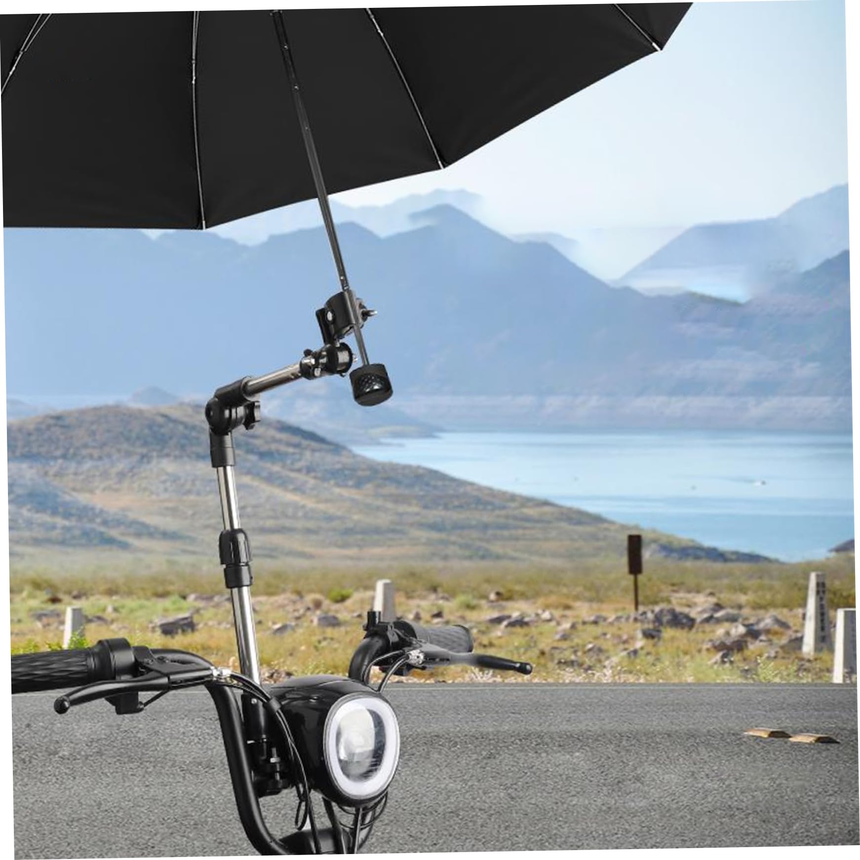 Accesorio para sombrilla de cochecito, soporte ajustable a 180°, abrazadera extensible para manillares de 2 a 2, 5 cm (0, 83-0, 98"). Ideal para bicicletas, carritos de bebé, coches eléctricos y mot