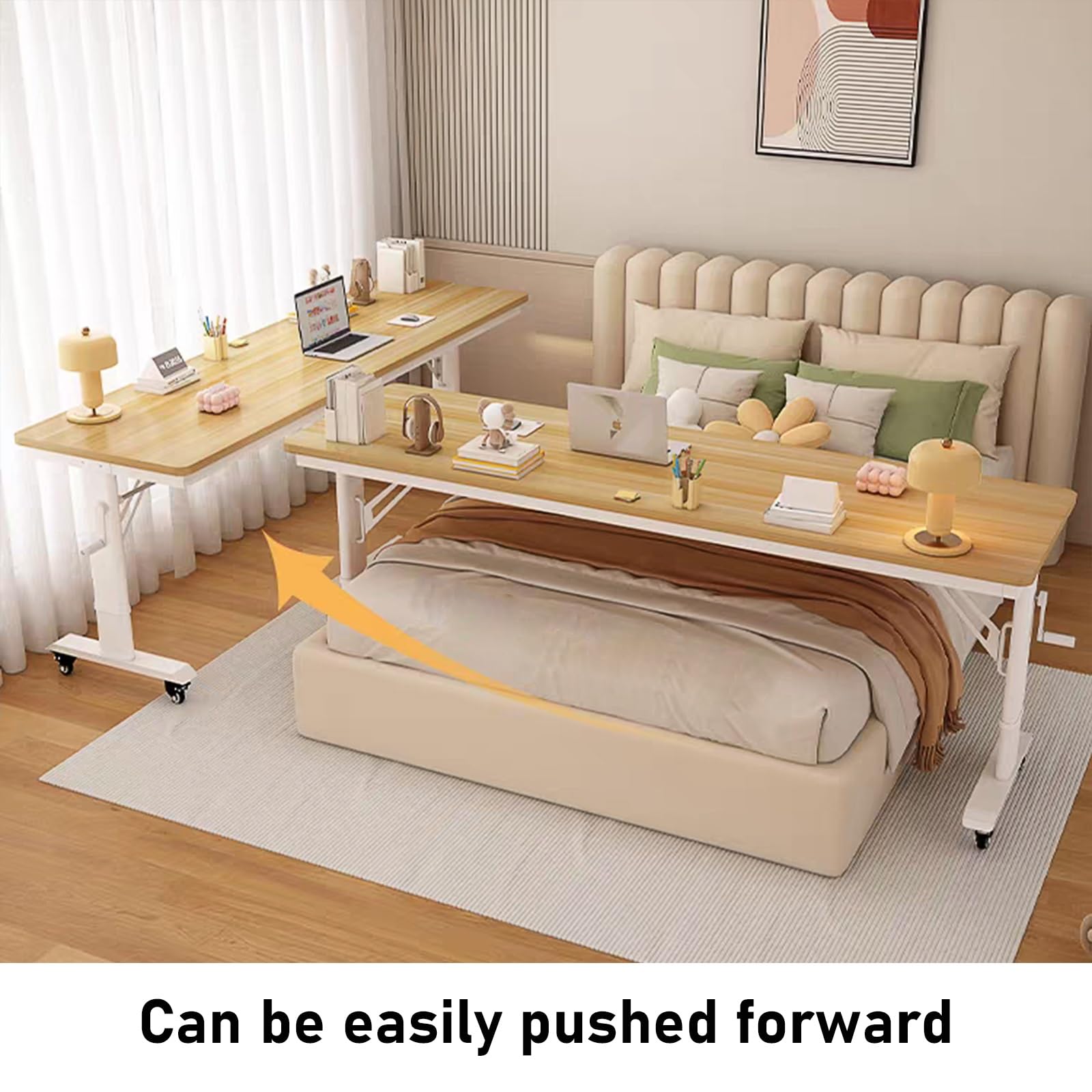 Mesa rodante de altura ajustable con ruedas, estación de trabajo móvil extensible para laptop, escritorio versátil para comedor, bar, oficina en casa, 59 x 19.7 x 28.3 pulgadas