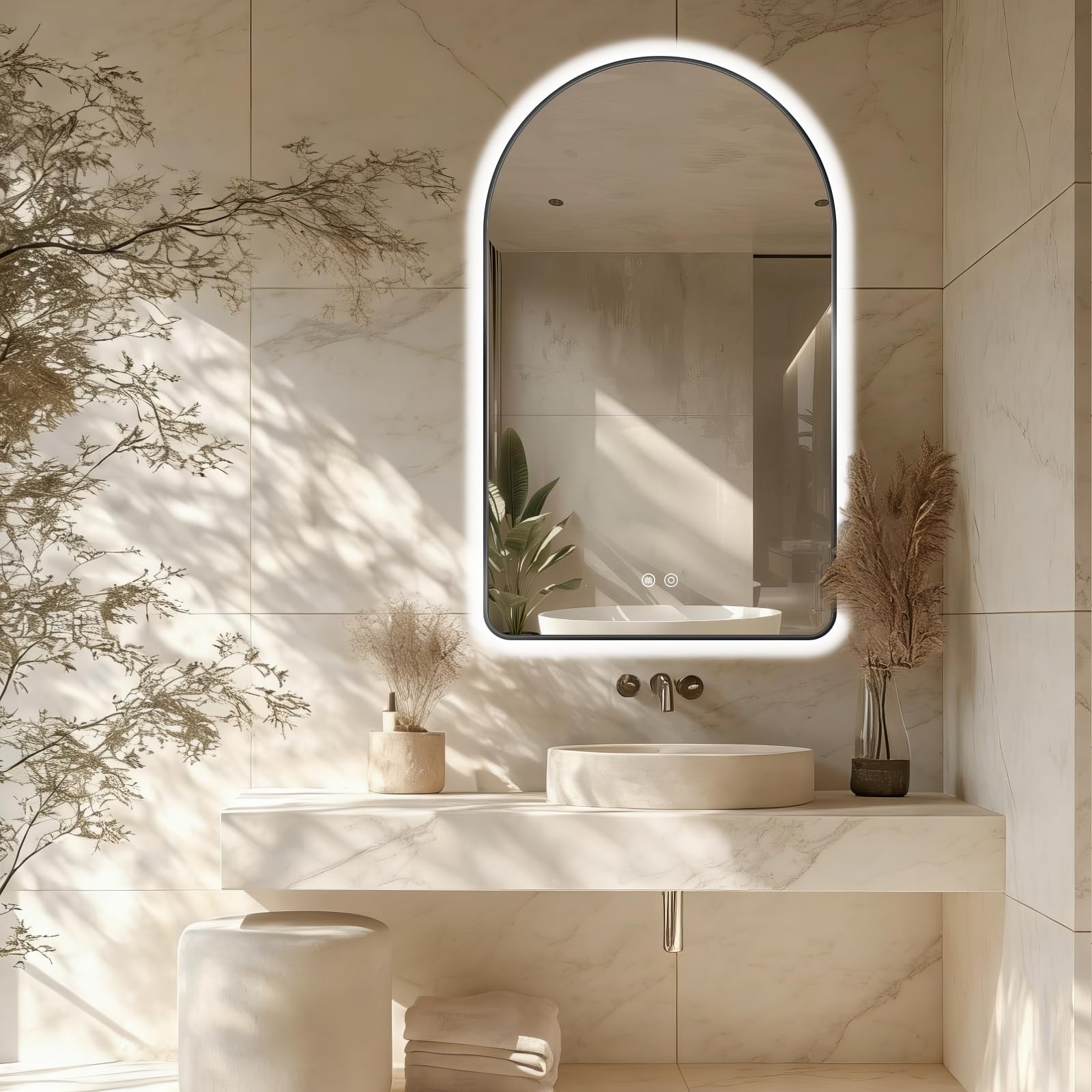 Photo 1 of Arched LED Bathroom Mirror, 40"x24" Arch Backlit Mirror with Light Vanity Mirror for Wall Black Frame, Anti-Fog, 3 Colors, Dimmable, Adjustable Brightness, Memory Function, IP65 Waterproof, Vertical