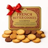 Premium French Butter Cookies Assortment in Gift Tin – Pure Butter, Caramel, Chocolate Shortbread & Lemon Biscuits – Holiday Cookie Gift Box, Gourmet European Treats