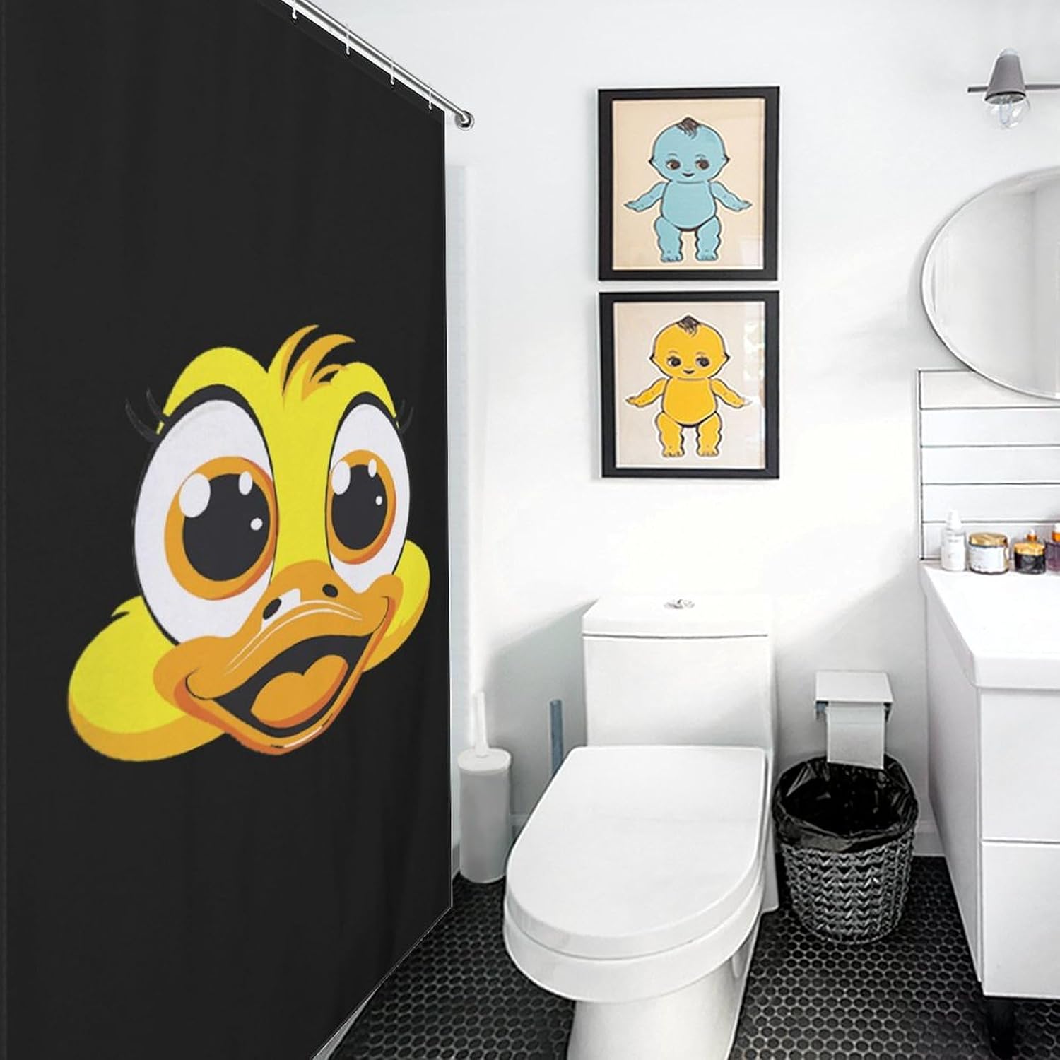 Cute Duck Face Funny Shower Curtains Washable Bath Curtain Liner with Hooks for Bathroom Bath Tubs