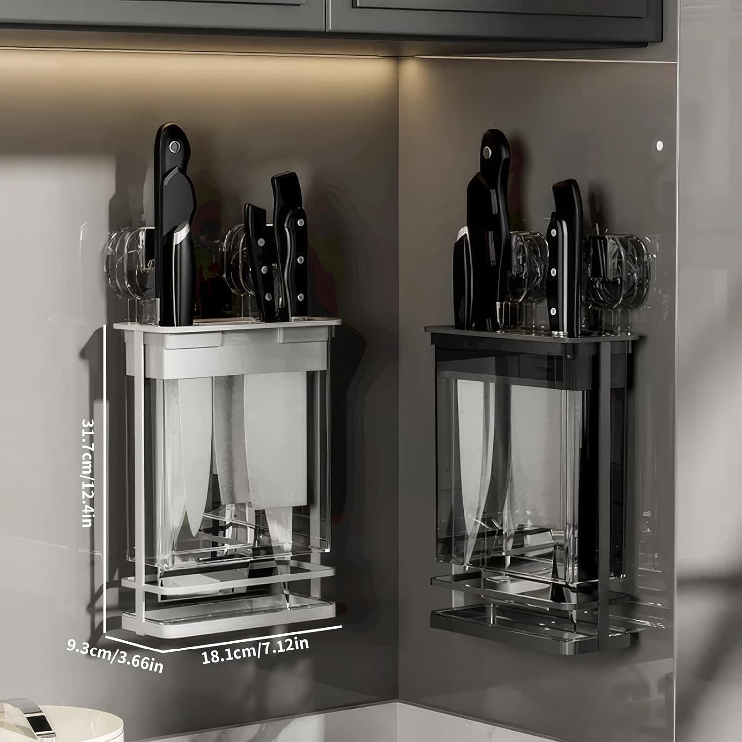 Wall Mount for Iron Knives - 2024 Multifunctional Kitchen Organizer, Iron Knife Rack Suction Cup Knife Holder, No-Drill Quick Installation for Home Use (White)