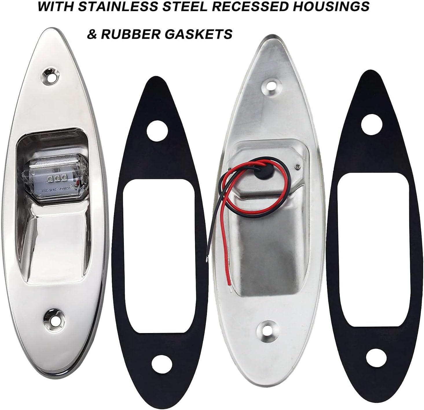 Marine 12V LED Shark Eye Navigation Lights, Waterproof, Boat Sides Teardrop Navigation Light, Yacht Bow Light Flush Mount, Pontoon Bright Signal Warning Lamps DC, Stainless, Red&Green 1 Pair