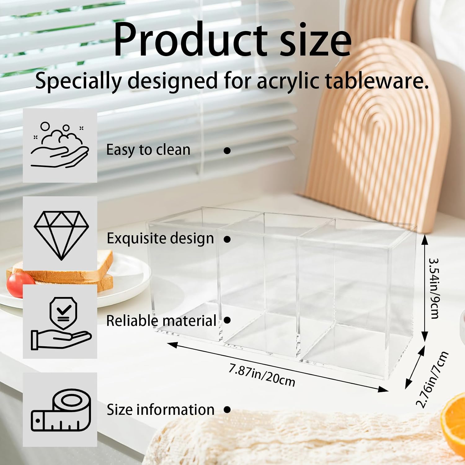 3 Section Acrylic Cutlery Organizer Countertop Utensil Holder