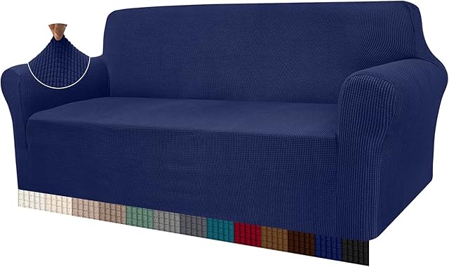Granbest High Stretch Sofa Covers 3 Seater Super Soft Stylish Couch Covers for Dogs Pets Cats Jacquard Spandex Non Slip Sofa Slipcover for Living Room Furniture Protector (3 Seater, Navy Blue)
