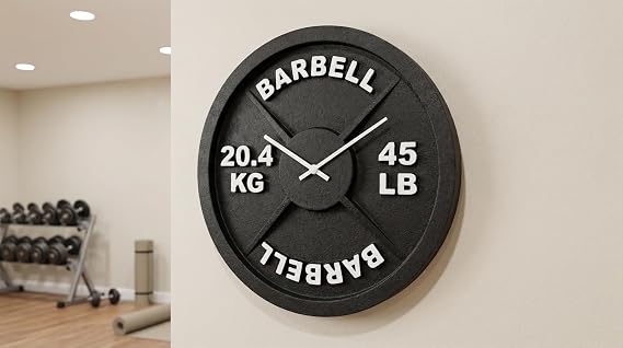 Barbell Wall Clock, 45LB Weight Plate Replica Clock, Home Gym Decor, Garage Gym Wall Art, Fitness Gift for Men, Women, Dad, Coach