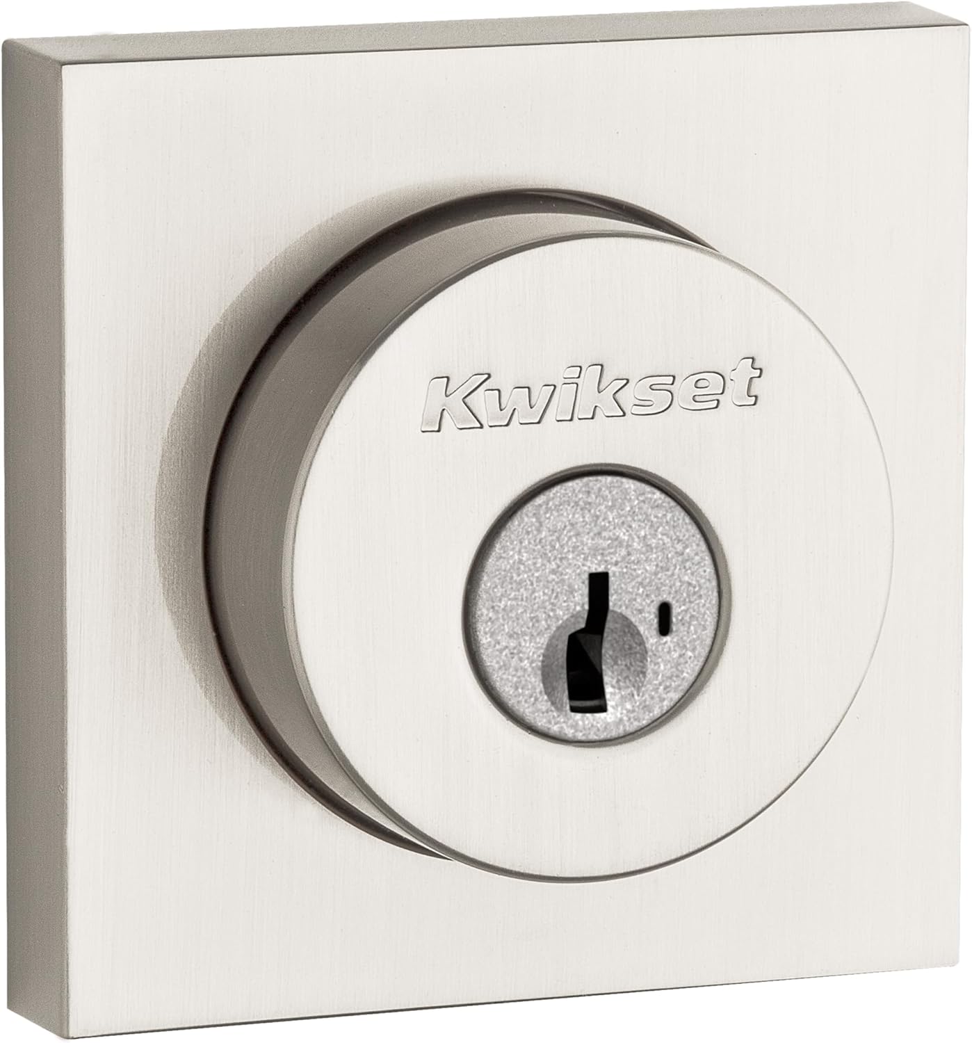 Kwikset Halifax Deadbolt Lock, Satin Nickel Square Exterior Keyed Front Entry Door, Pick Resistant SmartKey Rekey Security, Single Cylinder Dead Bolt, with Microban Protection