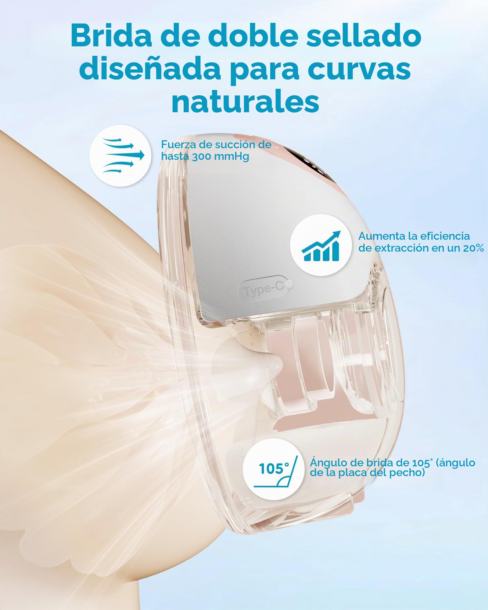 Dr.isla Extractor de leche eléctrico portátil, 3 modos y 9 niveles, ligero de 230 g, manos libres, ajuste cómodo, silicona sin BPA (azul)