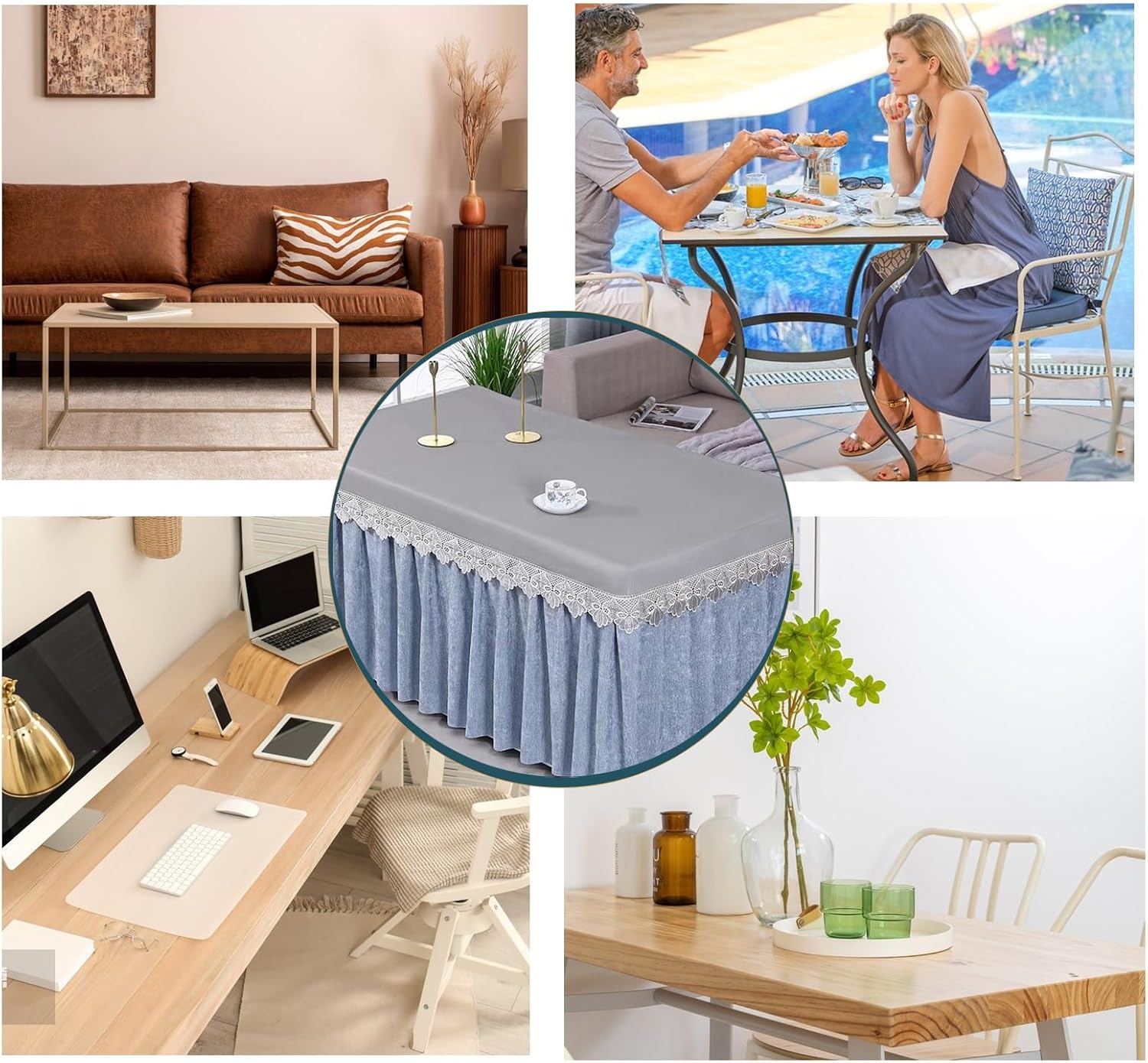 Polyester Table Skirt Tablecloth, Leather Table Cover One-Piece Skirt Resistant Pleated Ruffle Table Cloth for Banquet,Wedding,Trade(Brown,130 * 70 * 60cm)