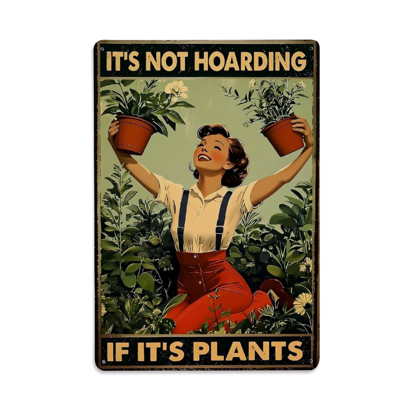 Jdfenggu Vintage Woman Holding Potted Plants Retro Metal Tin Sign, Metal Poster For Bar, Home, Man Cave, Kitchen, Laundry Room Art Decor 8X12 Inch