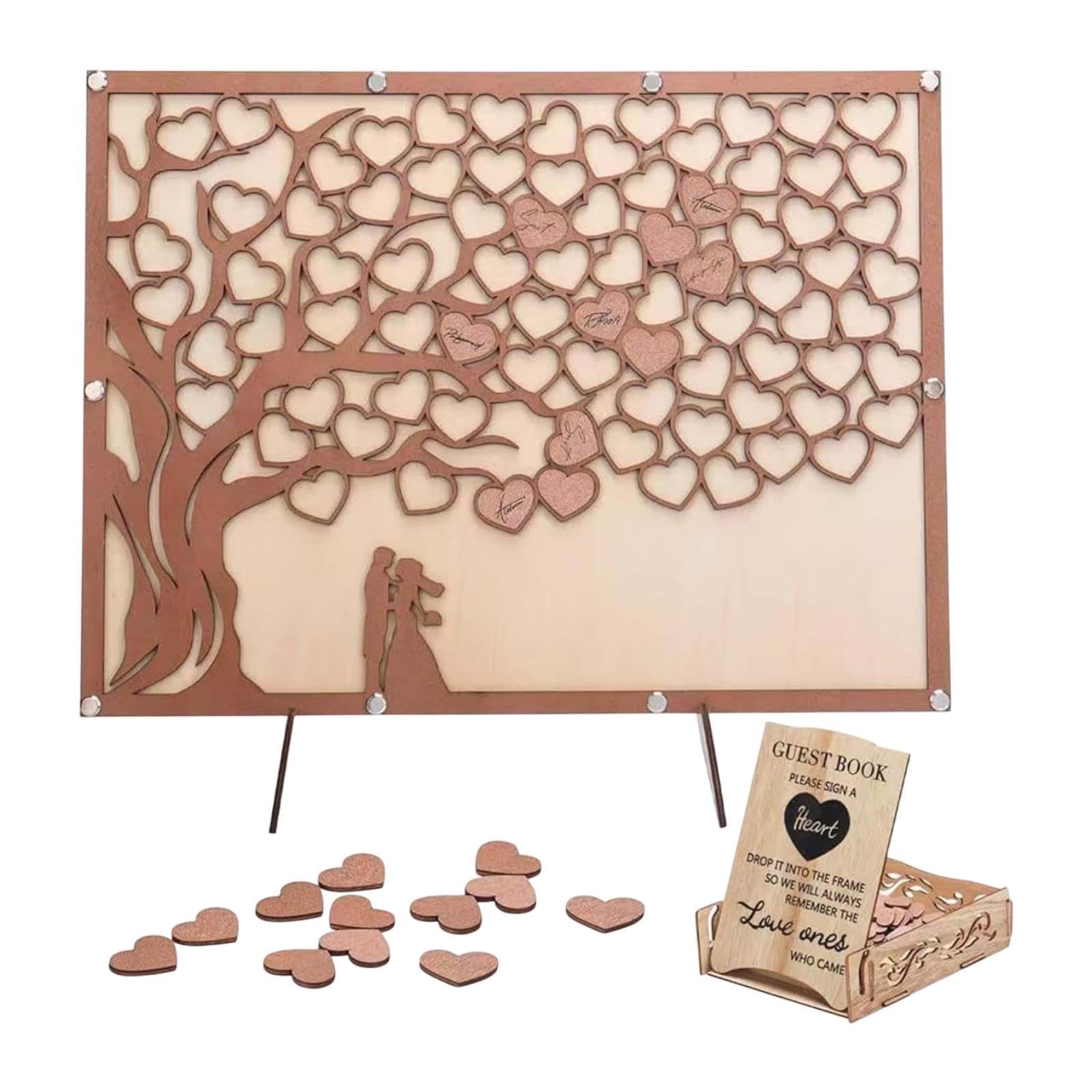 UJEAVETTE Wedding Guest Book Sign Wood Tree Frame for Anniversary Birthday Party Decor-image-21