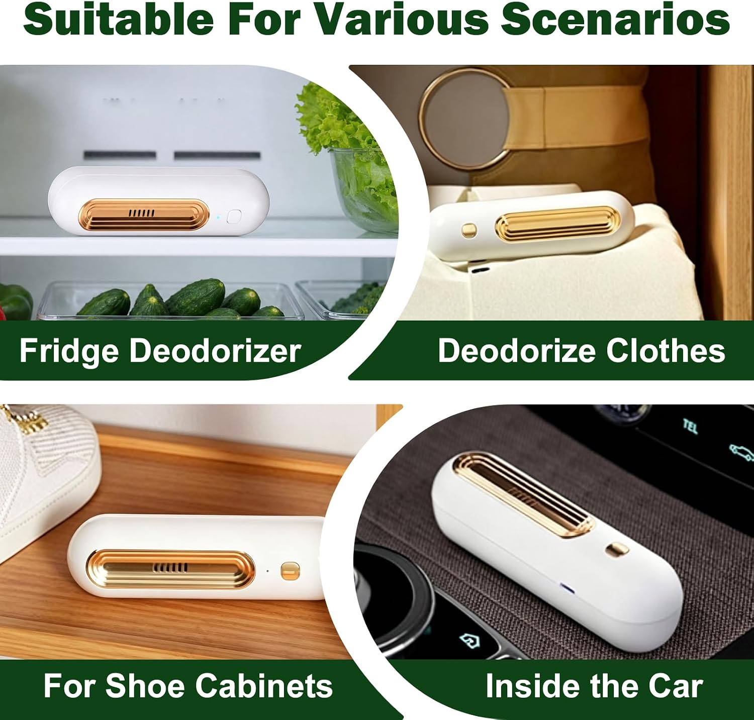 Fridge Deodorizer Odor Eliminator, Dual Mode Odor Eliminator, No Consumable Filter Free Refrigerator Freshener, Portable Air Purifier for Fridge Freezer Car Shoe Cabinet