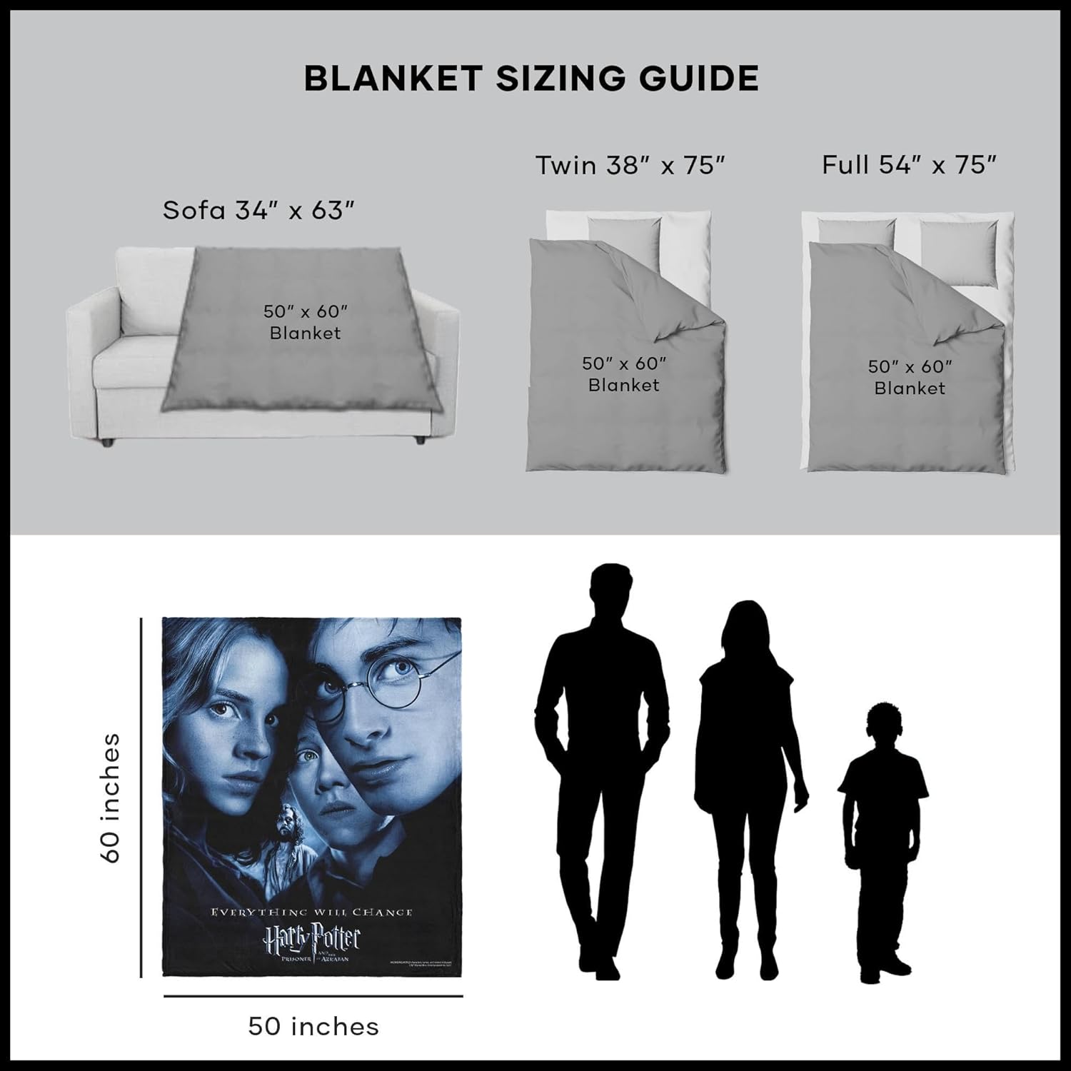 Northwest Harry Potter Silk Touch Sherpa Throw Blanket, 50" x 60", Everything Will Change